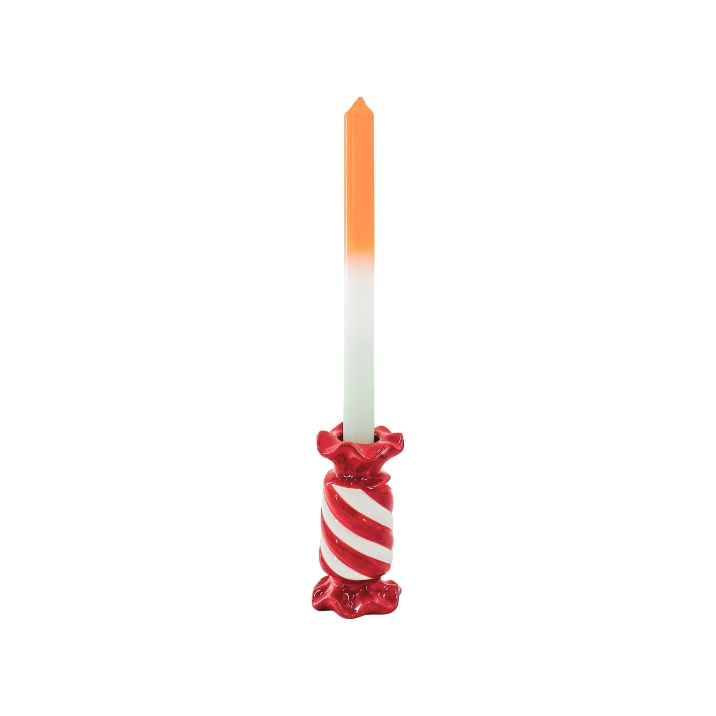 Candle Holder- Toffee Candy - Ceramic- Red/ White- 7,5x7,5x13 cm