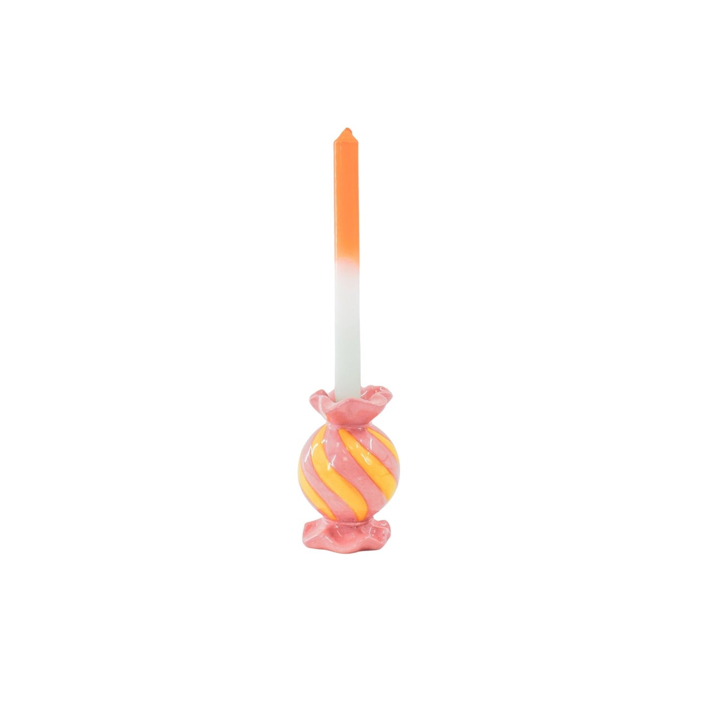 Candle Holder- Toffee Candy - Ceramic-Pink/ Yellow- 8,5x8,5x13 cm