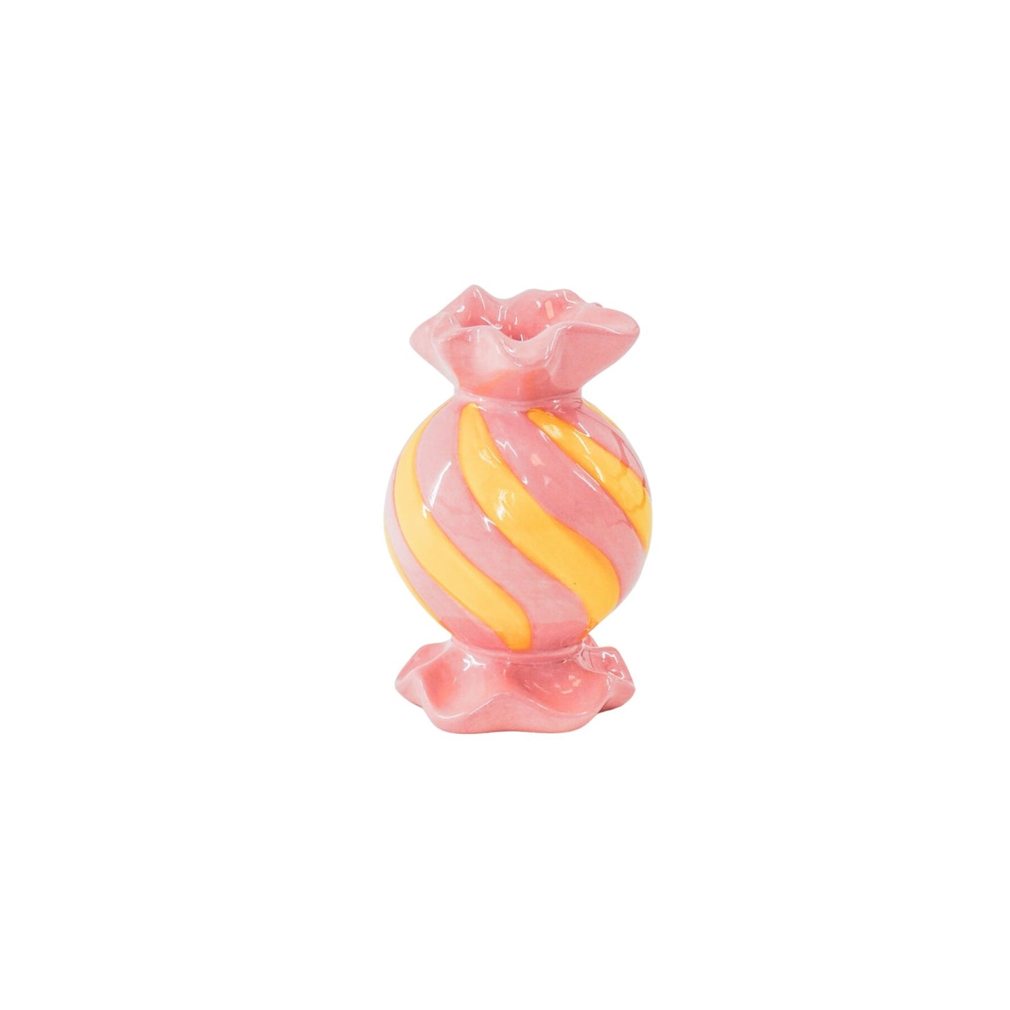 Candle Holder- Toffee Candy - Ceramic-Pink/ Yellow- 8,5x8,5x13 cm