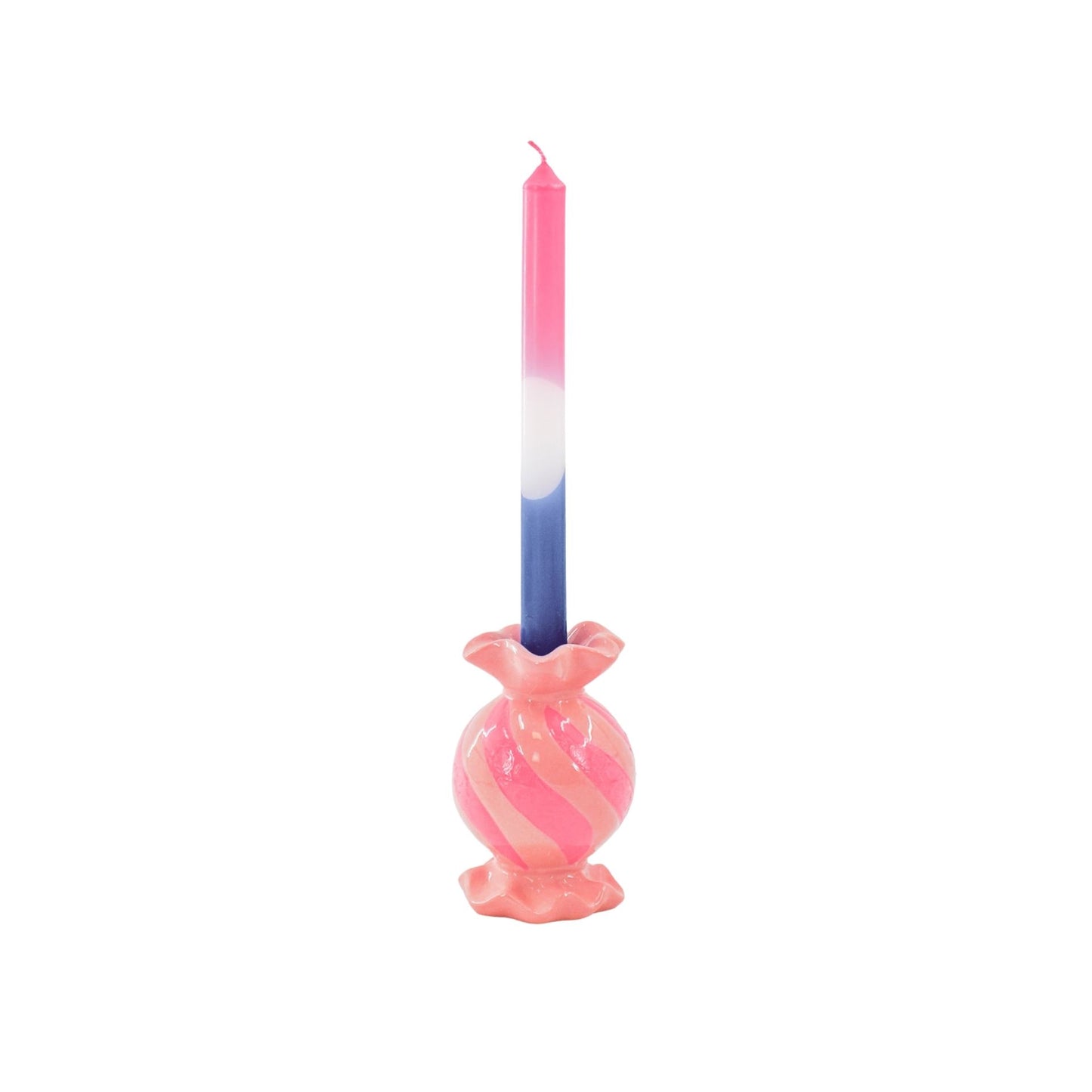 Candle Holder- Round Toffee Candy - Ceramic-Pink/ Neon -8,5x8,5x13 cm