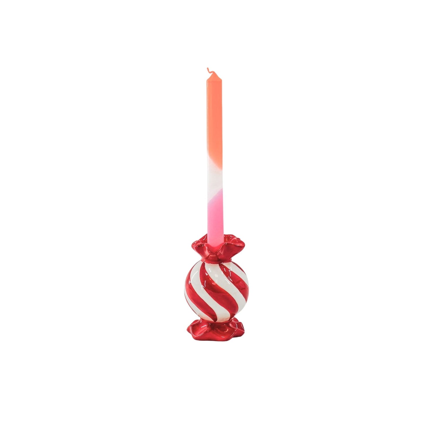 Candle Holder- Toffee Candy- Red/ White -8,5x8,5x13 cm