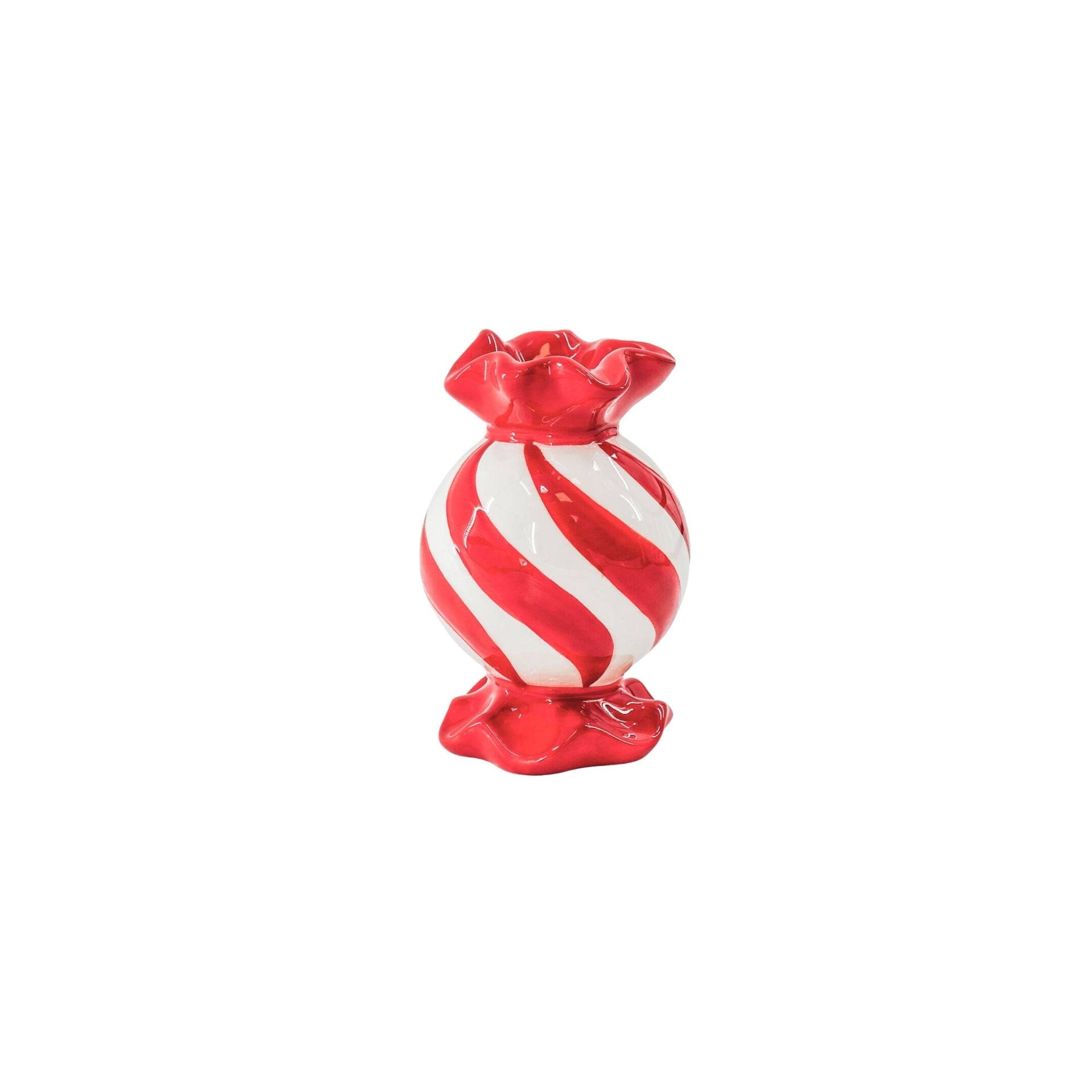 Candle Holder- Toffee Candy- Red/ White -8,5x8,5x13 cm