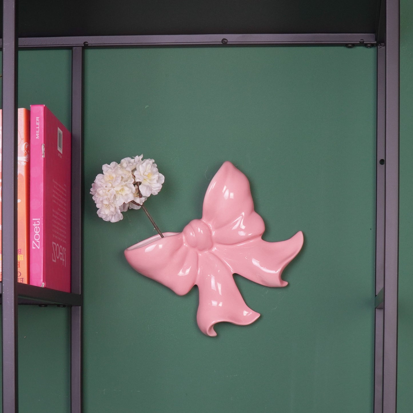 Vase- Wall Vase Bow- Ceramic- Pink- 19x18,5x5,5 cm