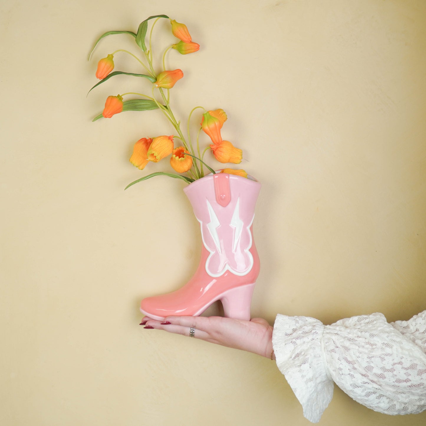 Flower Vase- Boot Vase- Ceramics- Pink/ Orange-16,5x10.5x26,5cm