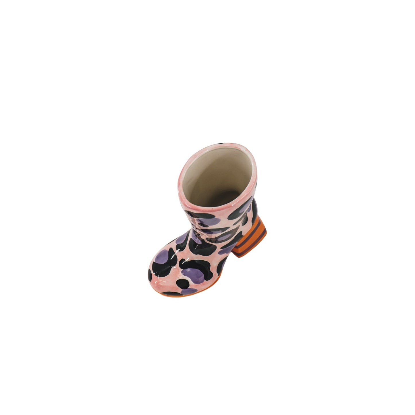 Flower Vase- Boot with Leopard Print Vase- Ceramics- Pink/ Orange-18x8x24 cm