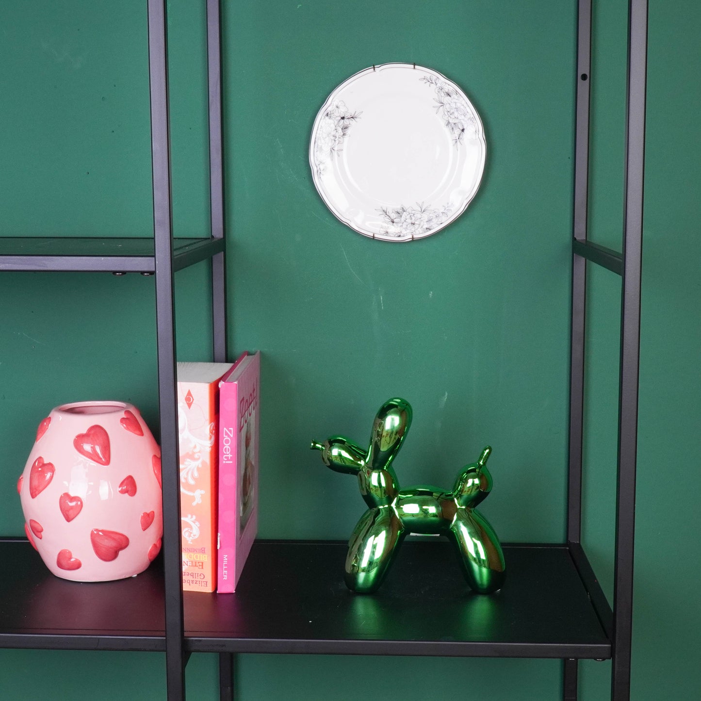 Ornament- Balloon Dog Statue- Ceramic- Metallic Green- 20x9x19 cm