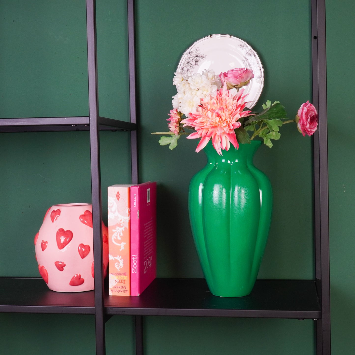 Flower Vase- Pleated Vase-Ceramic-Green- 16,5x16,5x29,5 cm