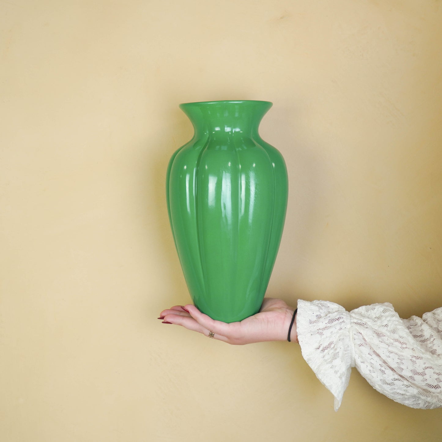 Flower Vase- Pleated Vase-Ceramic-Green- 16,5x16,5x29,5 cm
