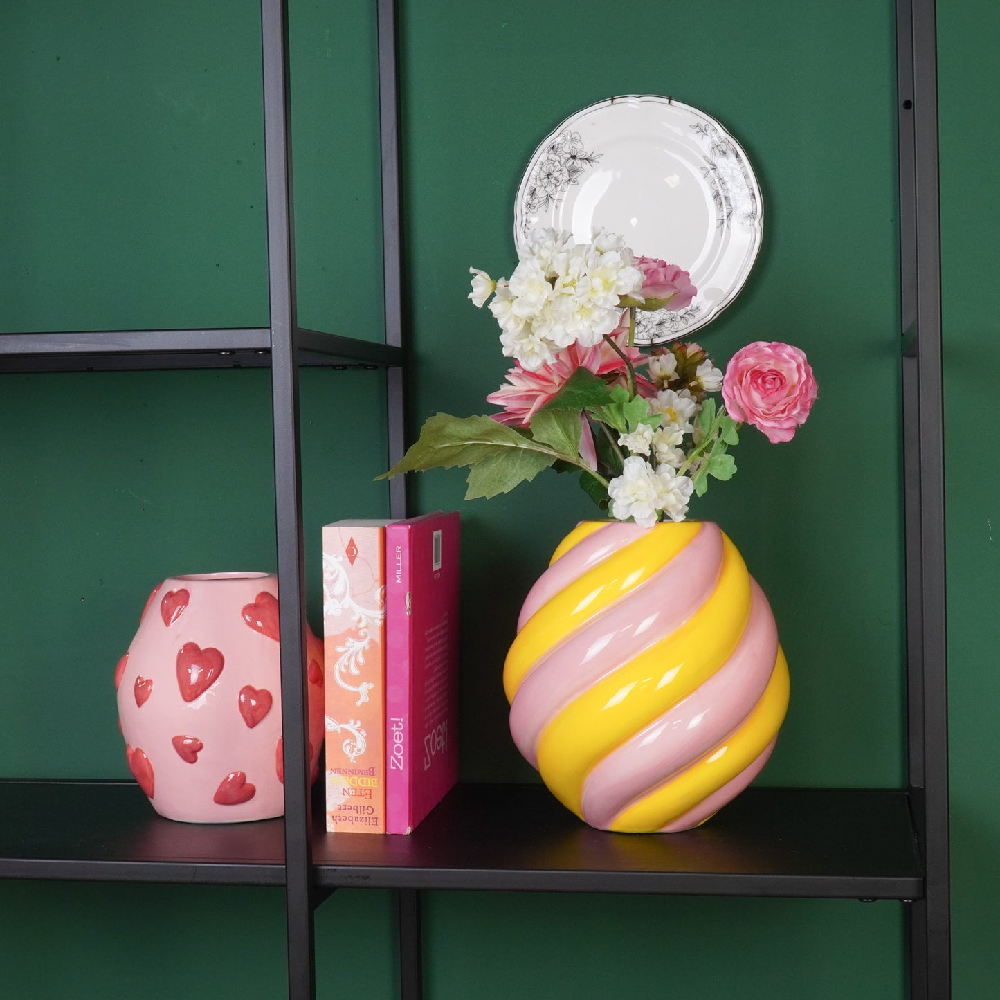 Flower Vase- Swirl Vase-Ceramic- Yellow/ Light Pink- 20x20x21,5 cm