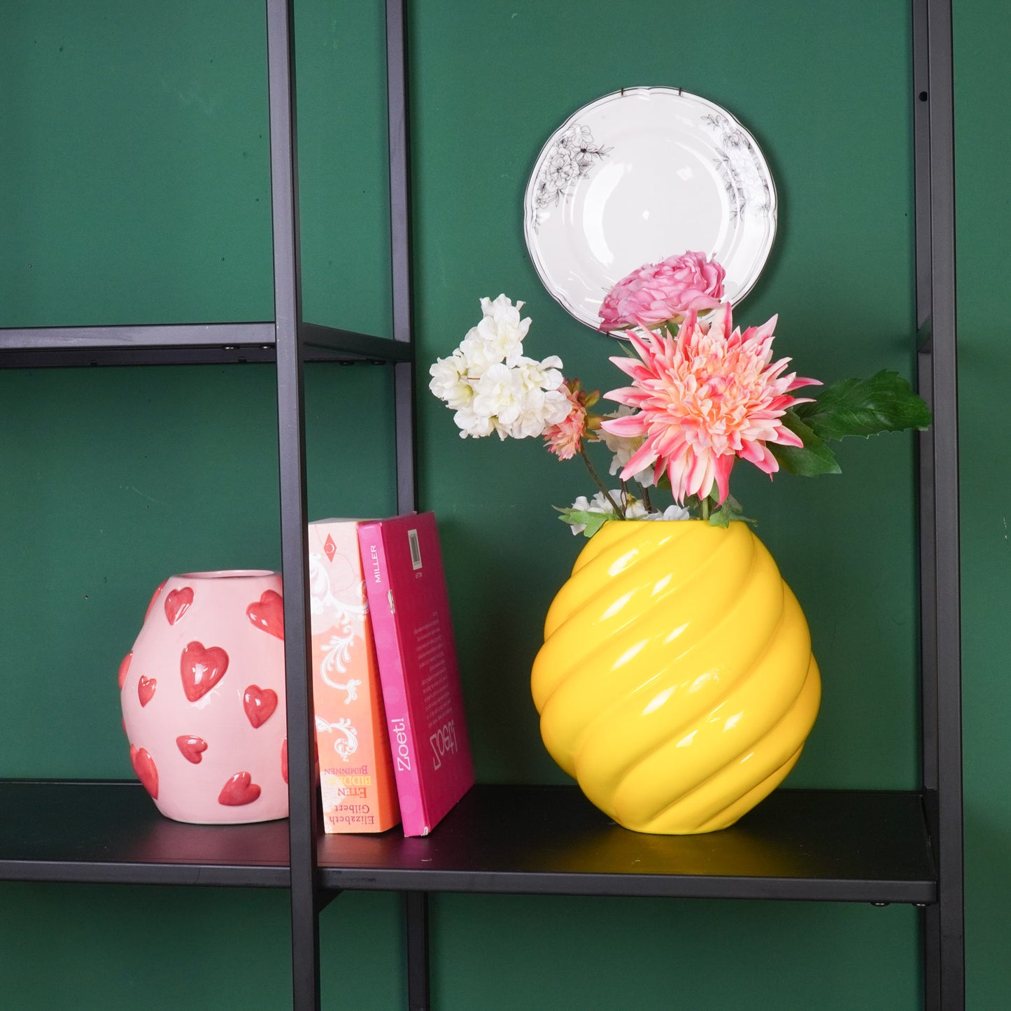 Flower Vase- Swirl Vase-Ceramic- Yellow- 20x20x21,5 cm