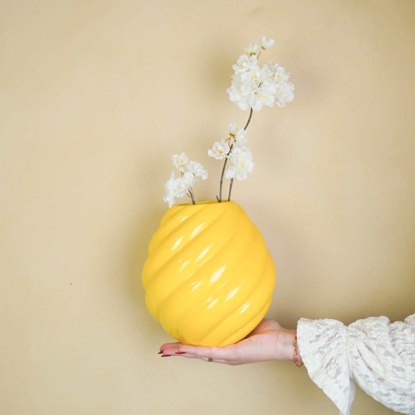 Flower Vase- Swirl Vase-Ceramic- Yellow- 20x20x21,5 cm
