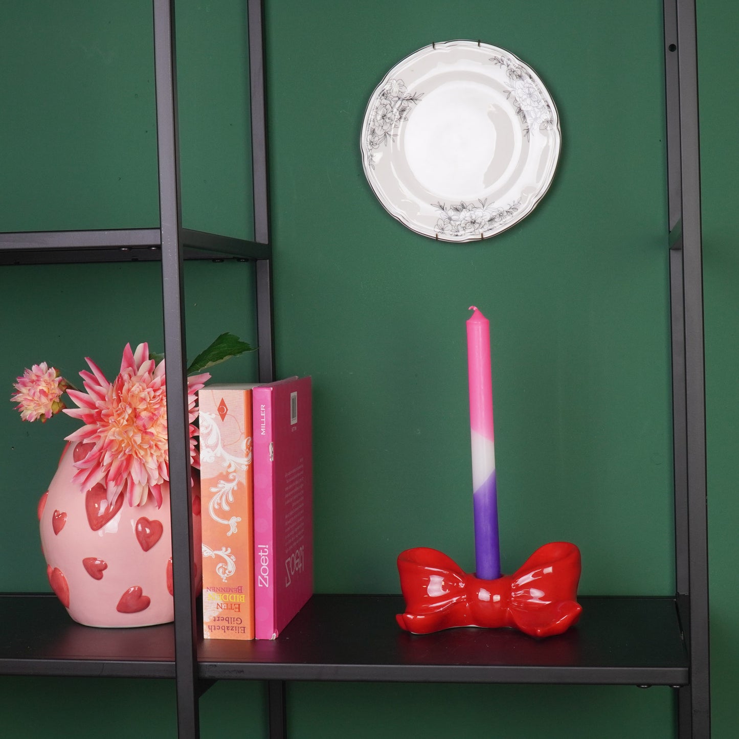 Candle Holder- Bow- Ceramic- Red- 18x9x7 cm
