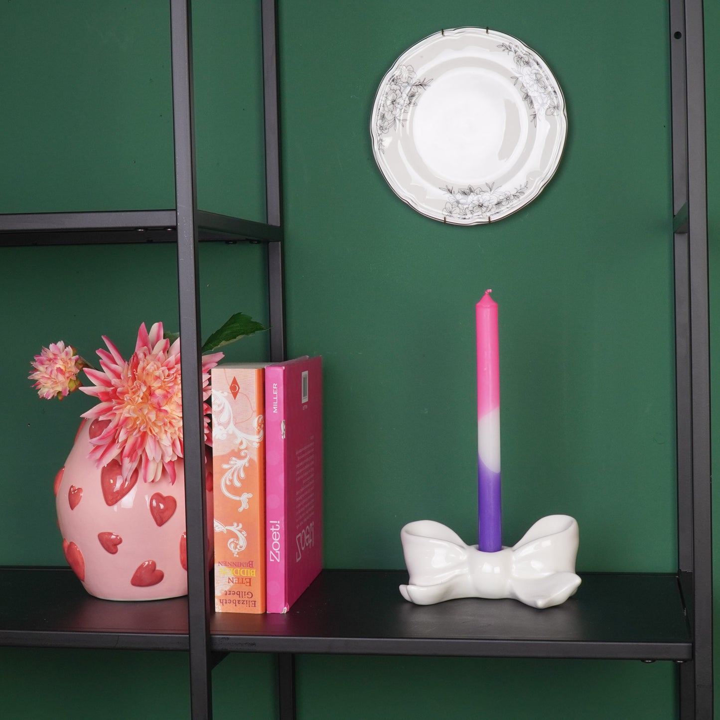 Candle Holder- Bow- Ceramic-White- 18x9x7 cm