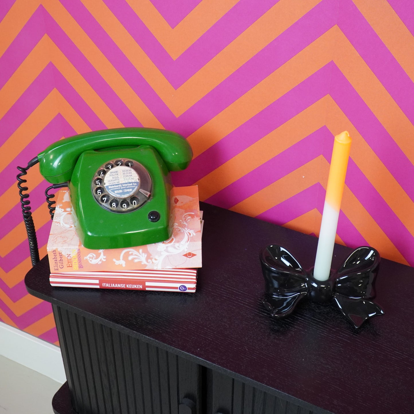 Candle Holder- Bow- Ceramic- Black- 18x9x7 cm