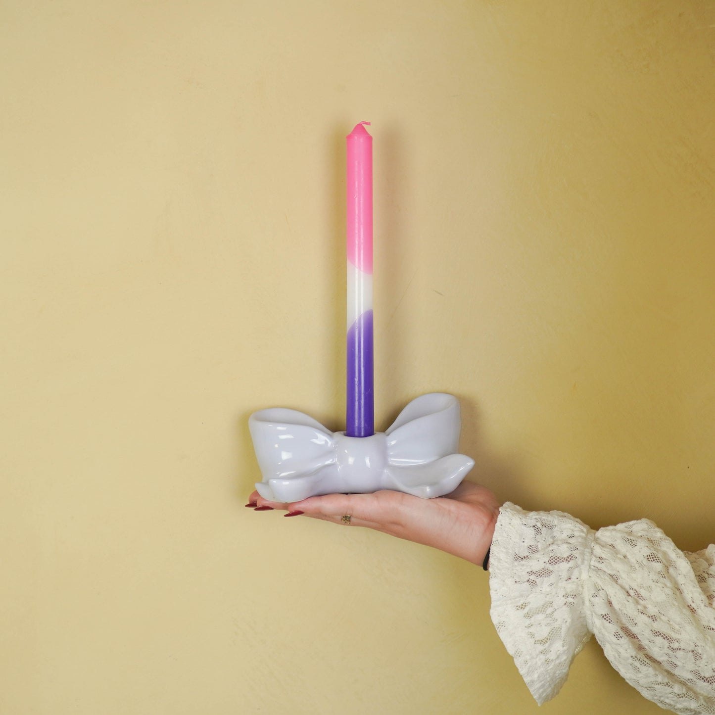 Candle Holder- Bow- Ceramic- Lilac- 18x9x7 cm