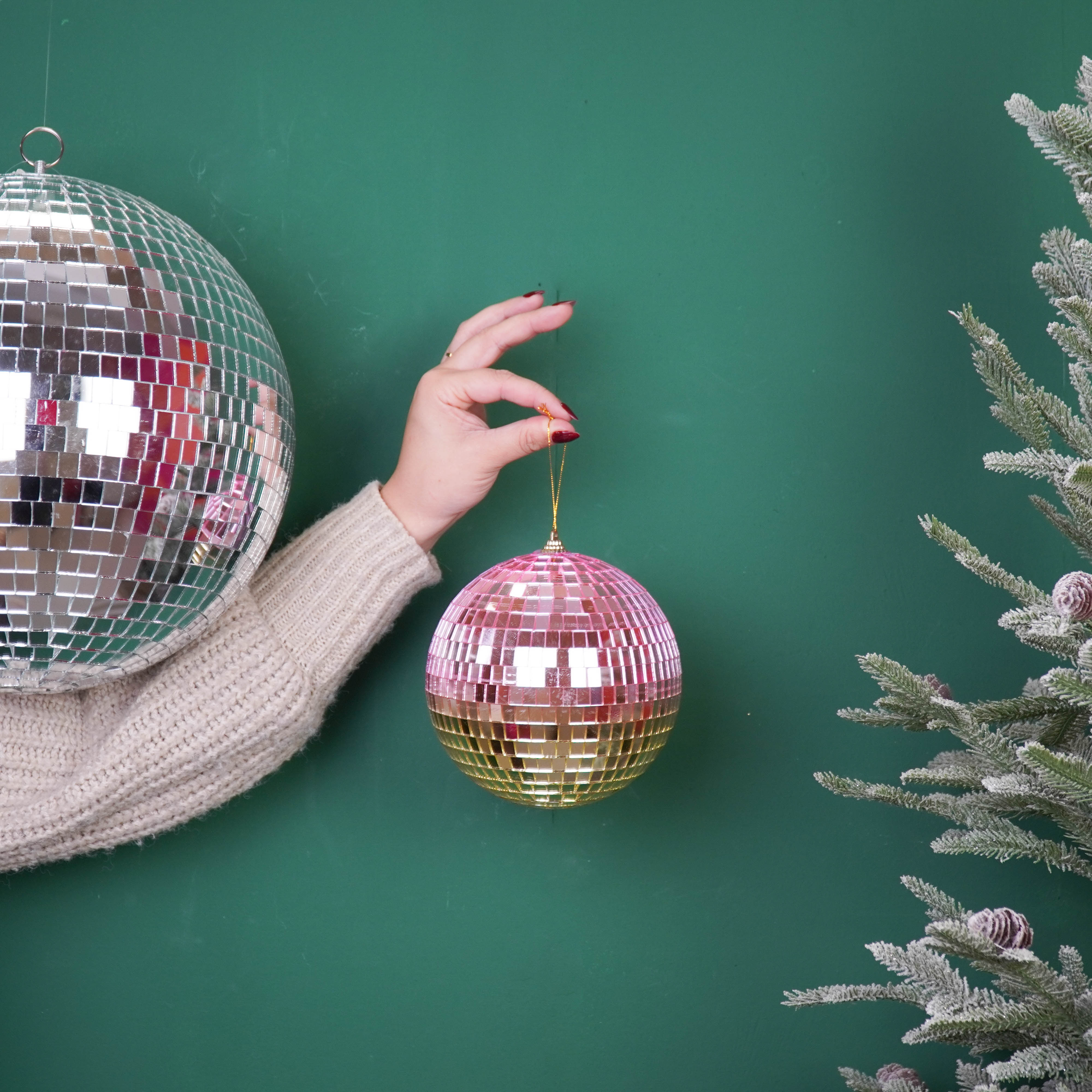 Christmas Decoration - Christmas Hanger - Discoball - Foam - Pink/Gold - 15x15x15cm