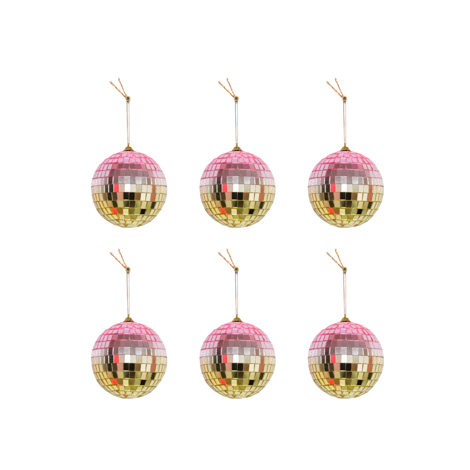 Christmas Decoration - Christmas Hanger - Discoball - Foam - Set of 6 - Pink/Gold - 6x6x6cm