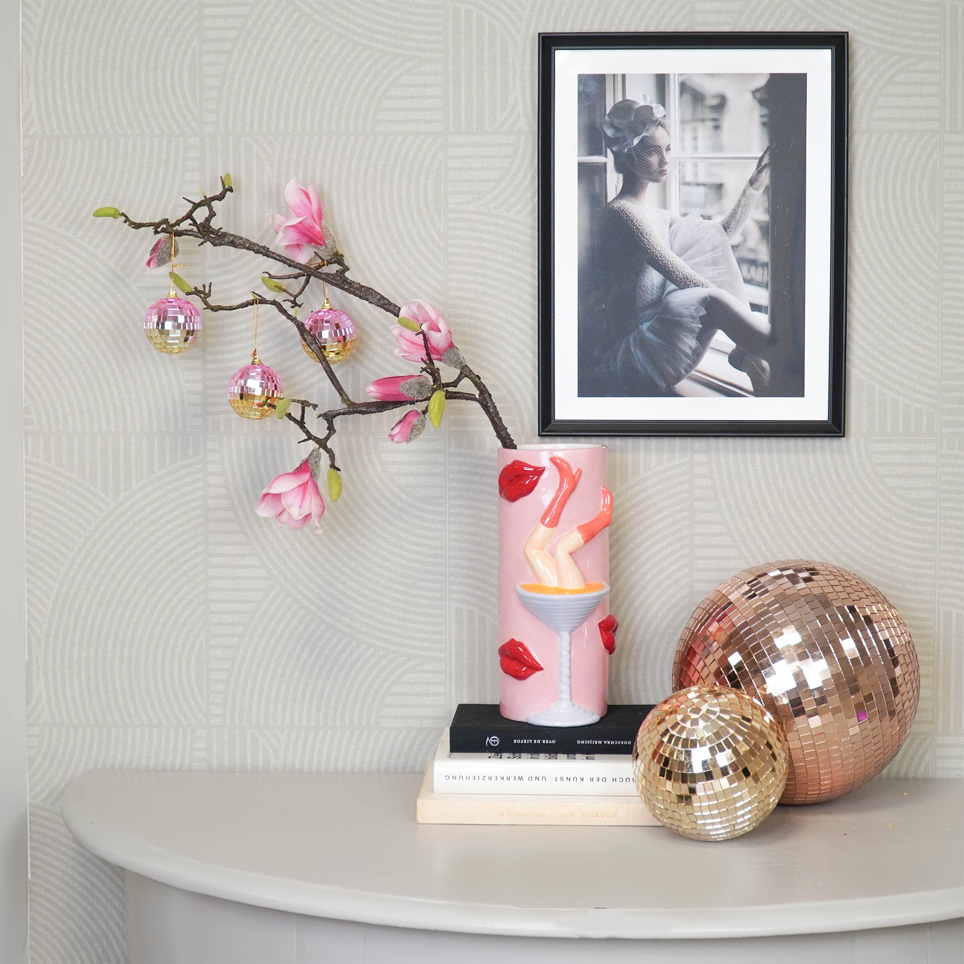 Christmas Decoration - Christmas Hanger - Discoball - Foam - Set of 6 - Pink/Gold - 6x6x6cm