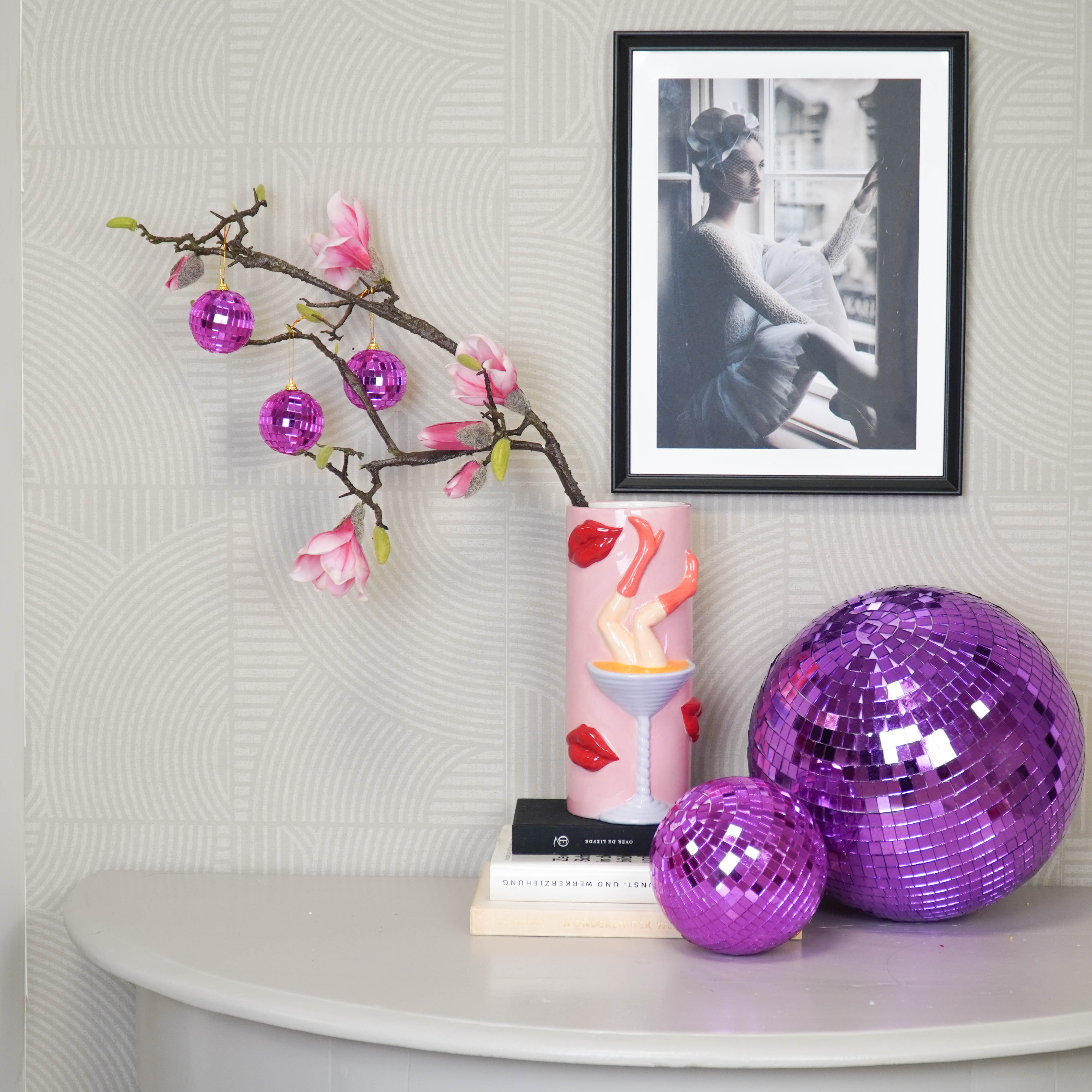 Christmas Decoration - Christmas Hanger - Discoball - Foam - Set of 6 - Pink - 6x6x6cm