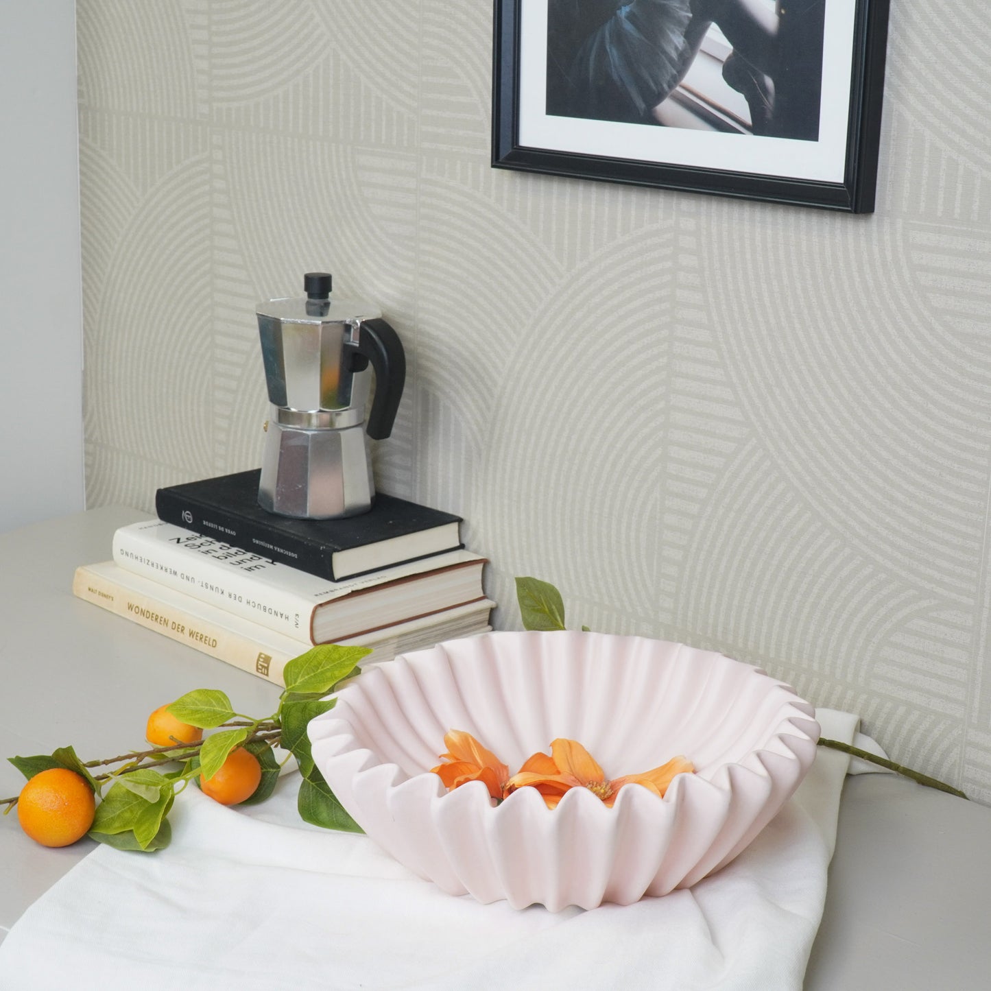 Bowl- Pleated Bowl - Ceramics- Light Pink- 29,5x29,5x9cm