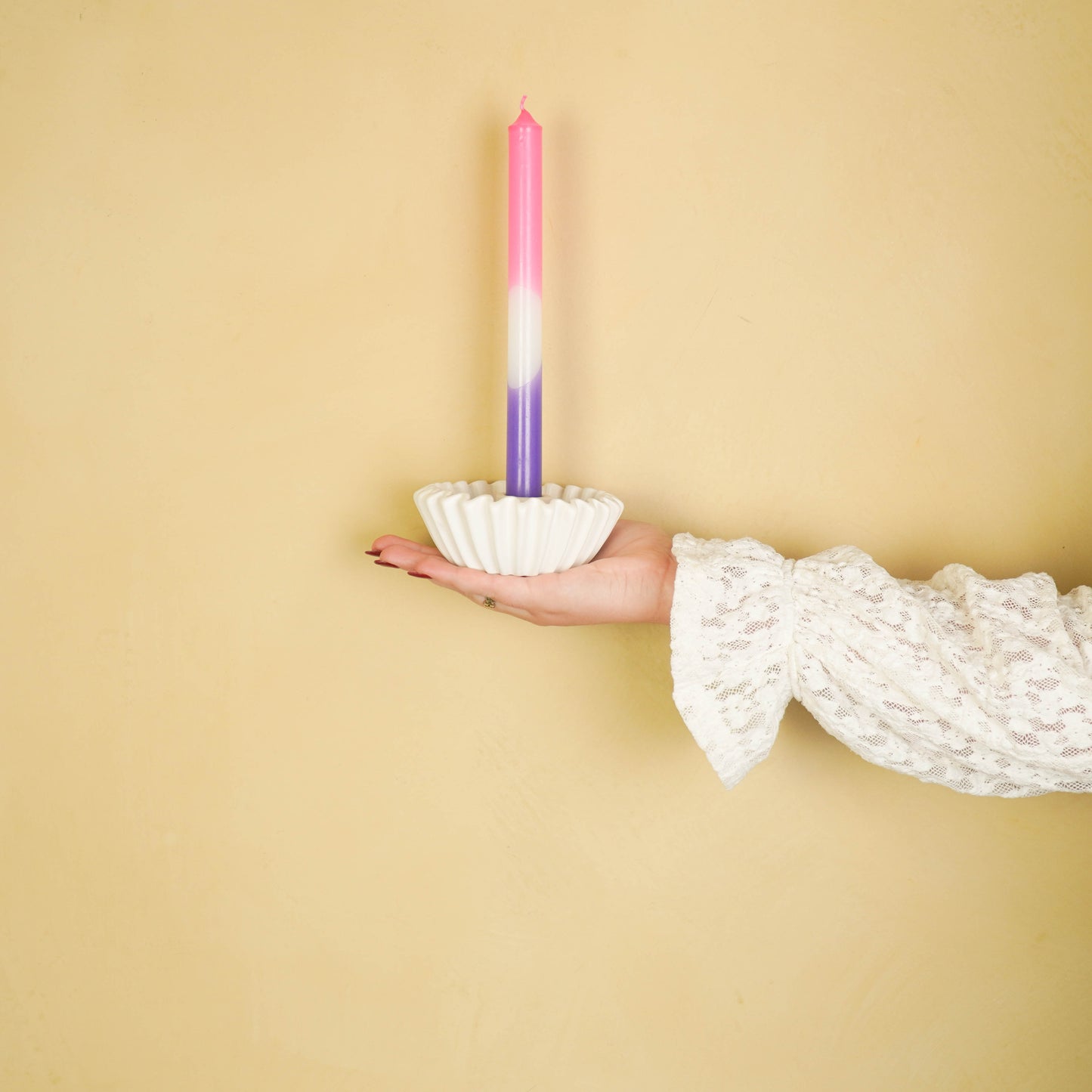 Pleated Candle Holder - White- 12x12x4,5 cm