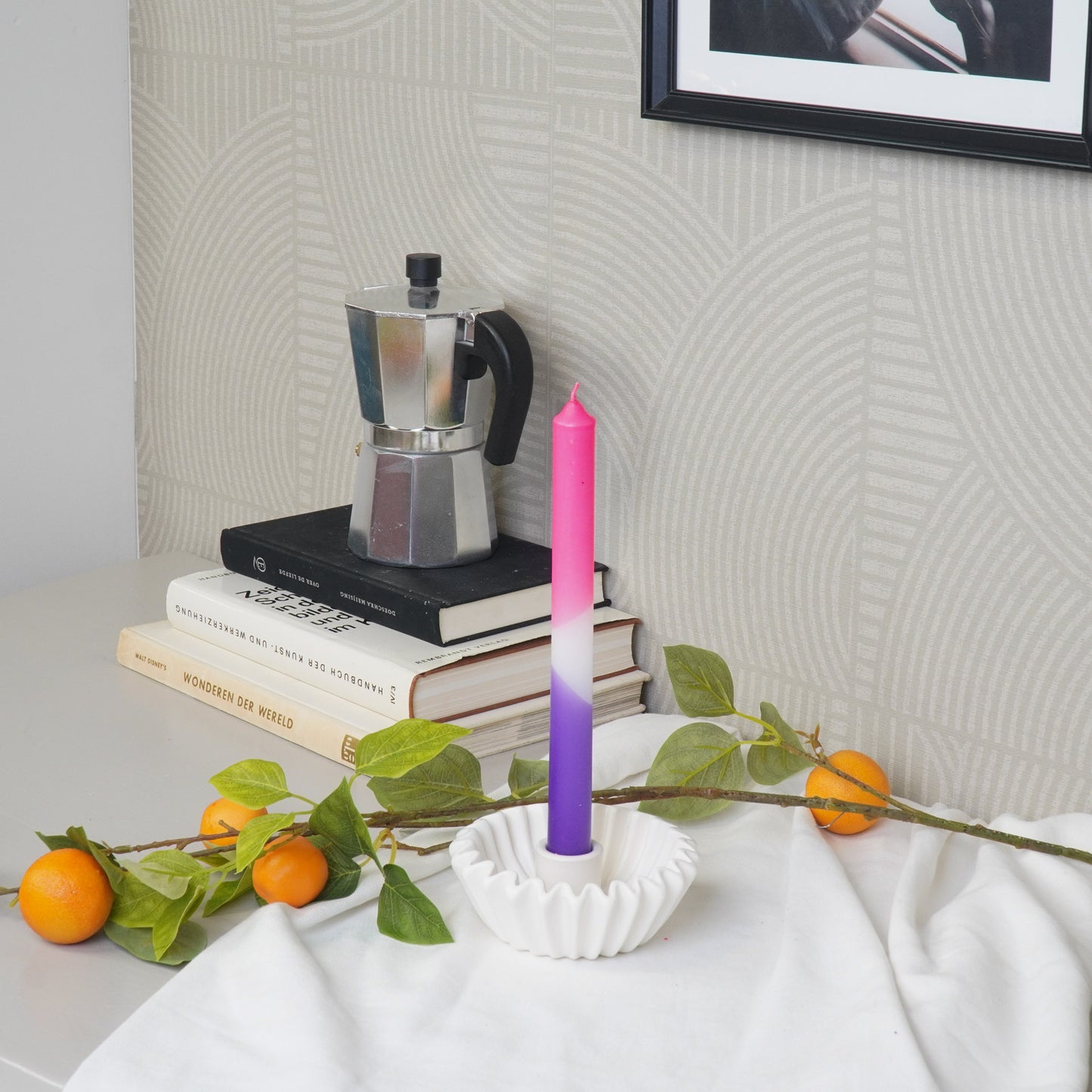 Pleated Candle Holder - White- 12x12x4,5 cm
