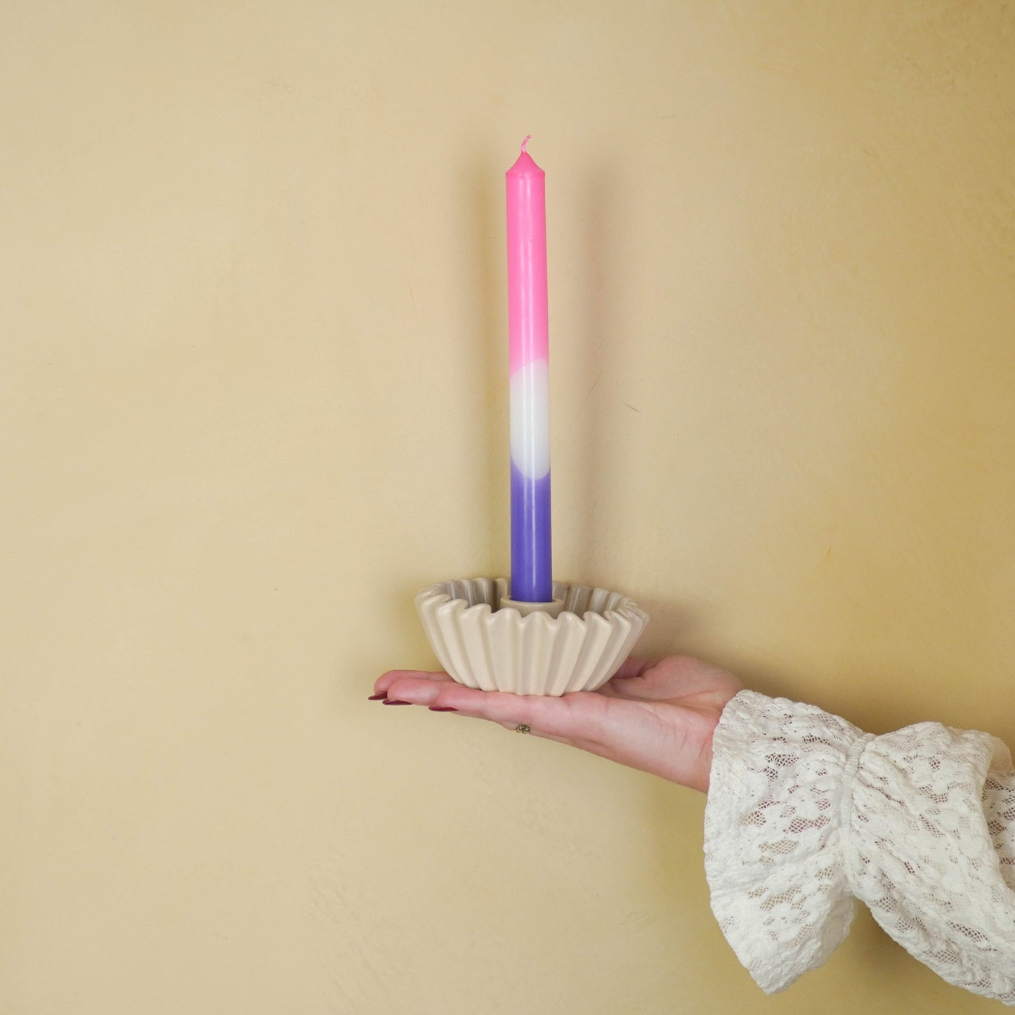 Pleated Candle Holder - Sand- 12x12x4,5 cm