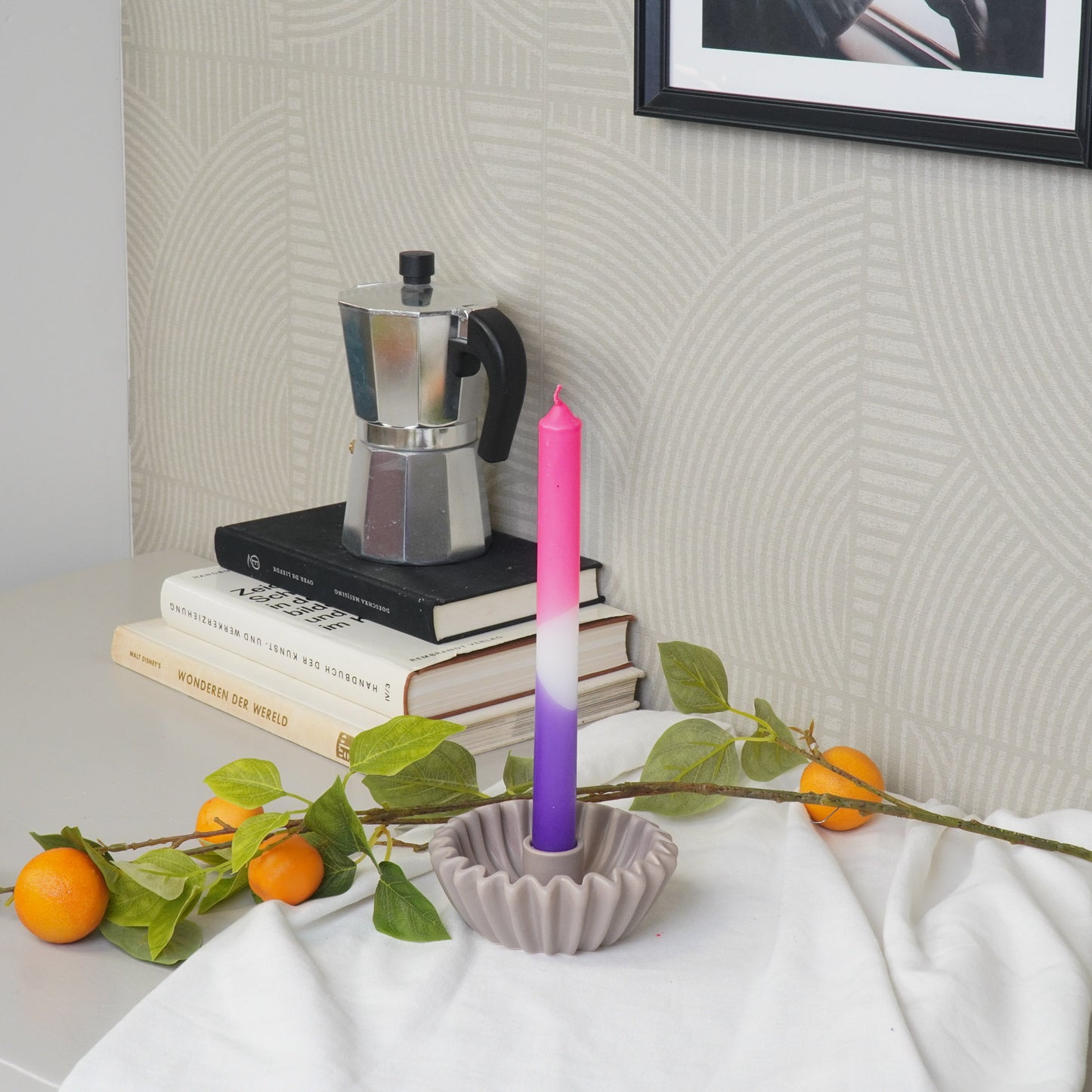 Pleated Candle Holder - Taupe- 12x12x4,5 cm