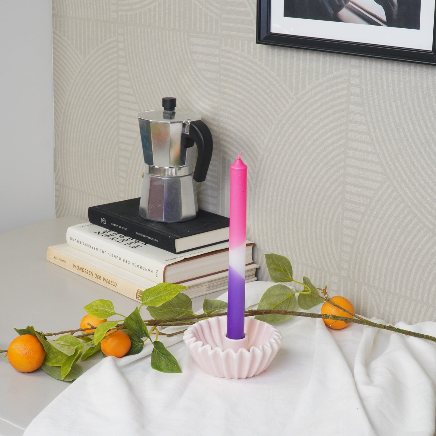 Pleated Candle Holder - Light Pink-12x12x4,5 cm