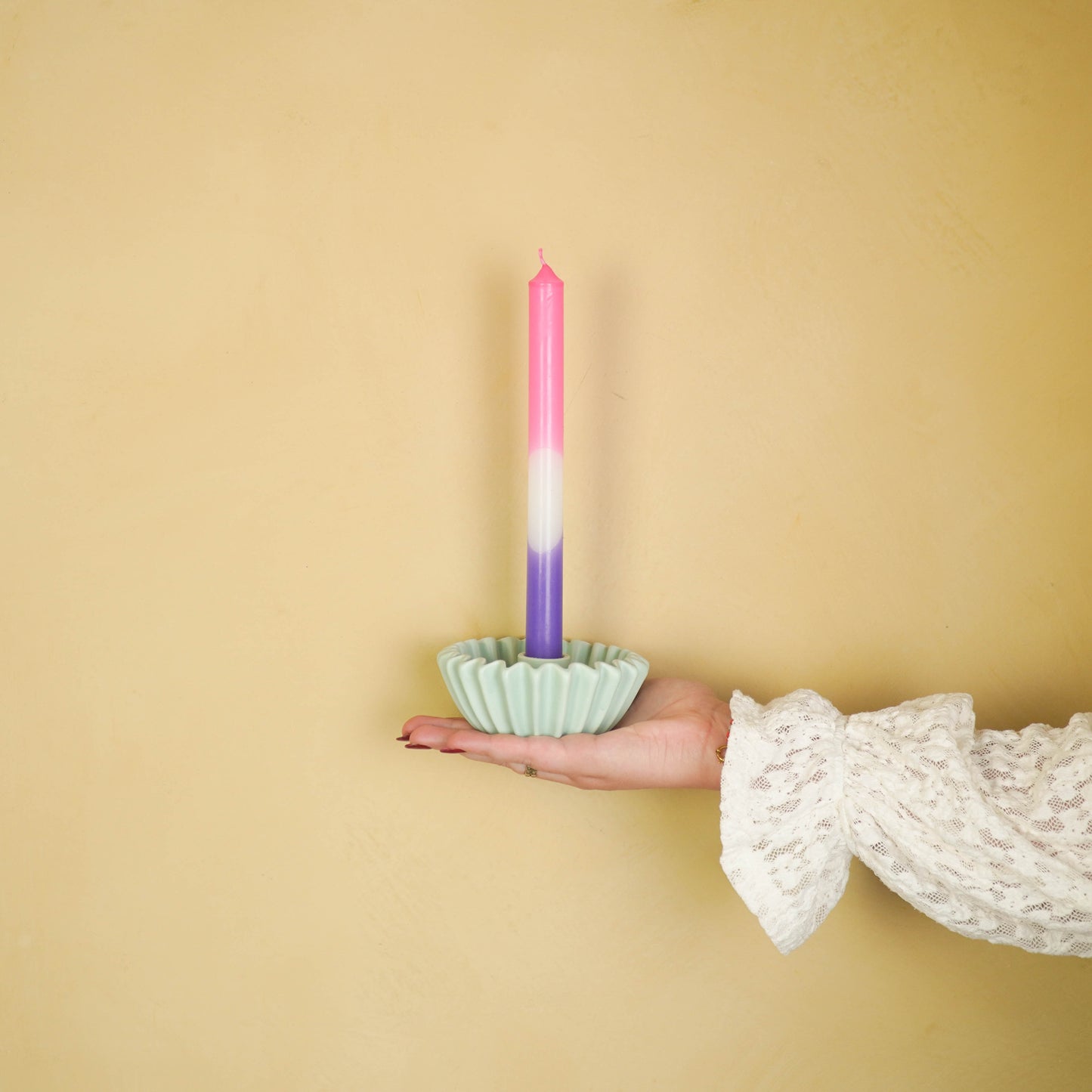 Pleated Candle Holder - Mint -12x12x4,5 cm