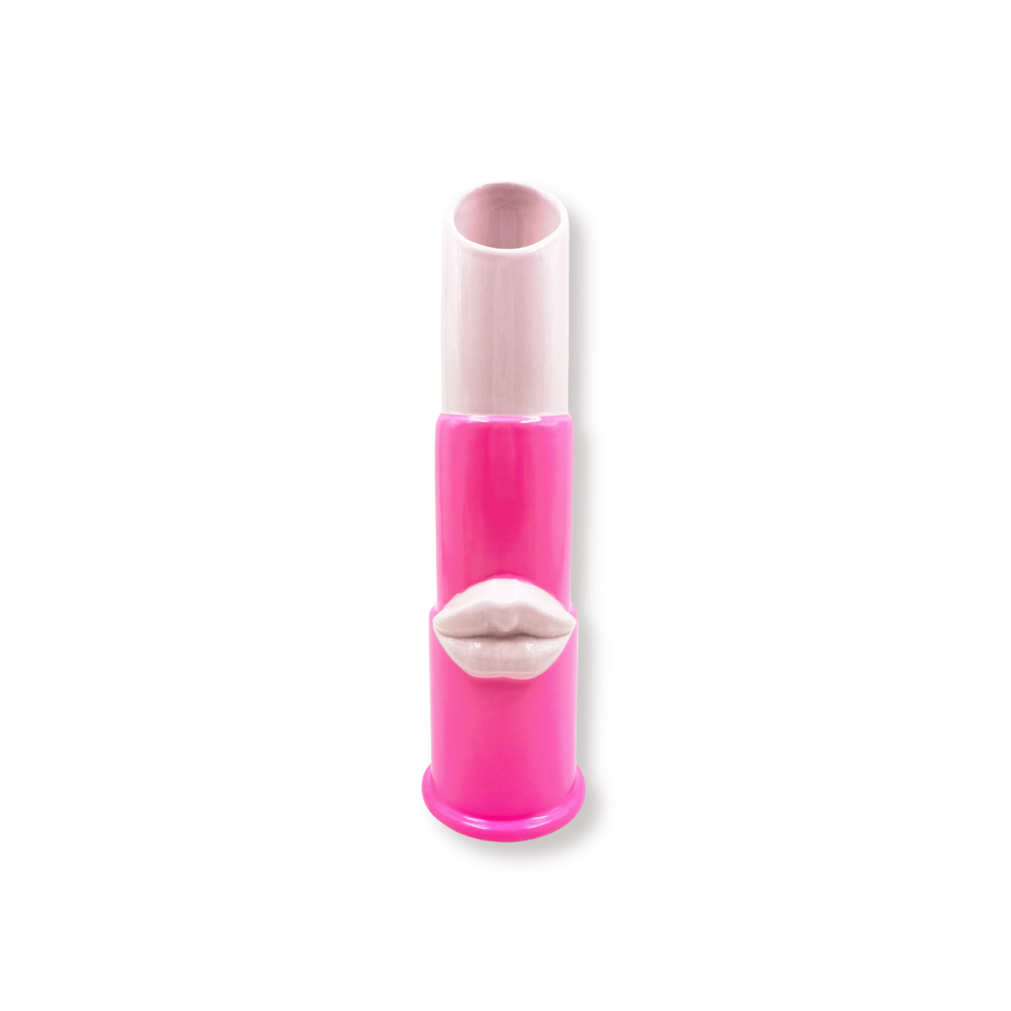 Vase - Lipstick - Ceramics - Light/Neon Pink - 11x10x35cm