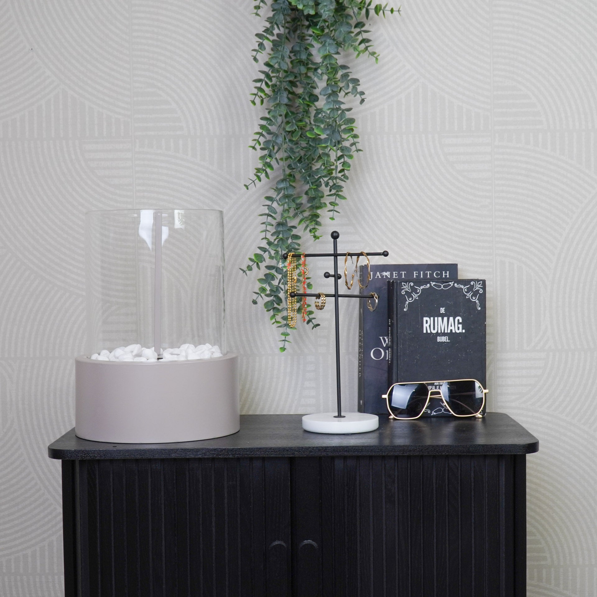 Table Fireplace - Round - Metal/Glass - Taupe - 21x21x28cm