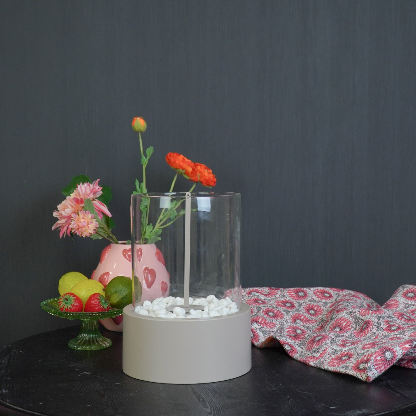 Table Burner - Round - Metal/Glass - Taupe - 21x21x28cm