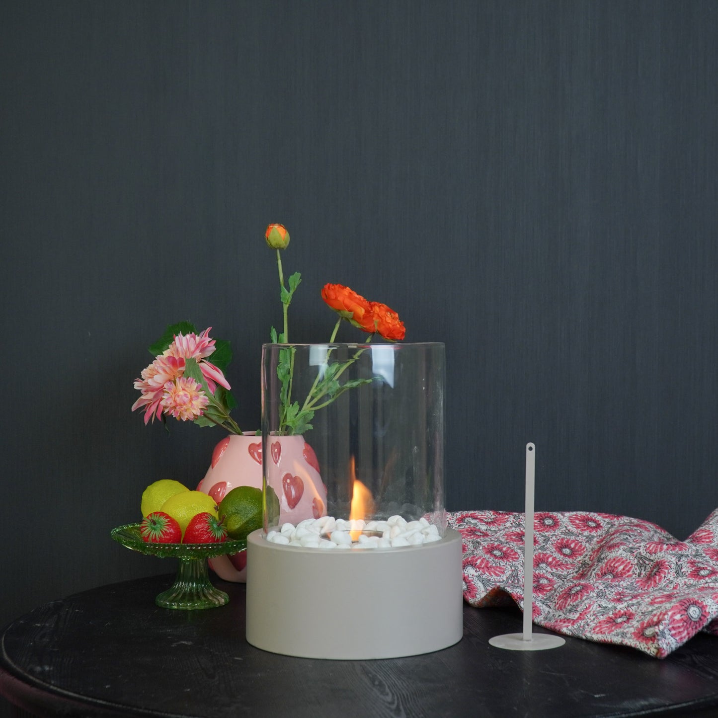 Table Burner - Round - Metal/Glass - Taupe - 21x21x28cm