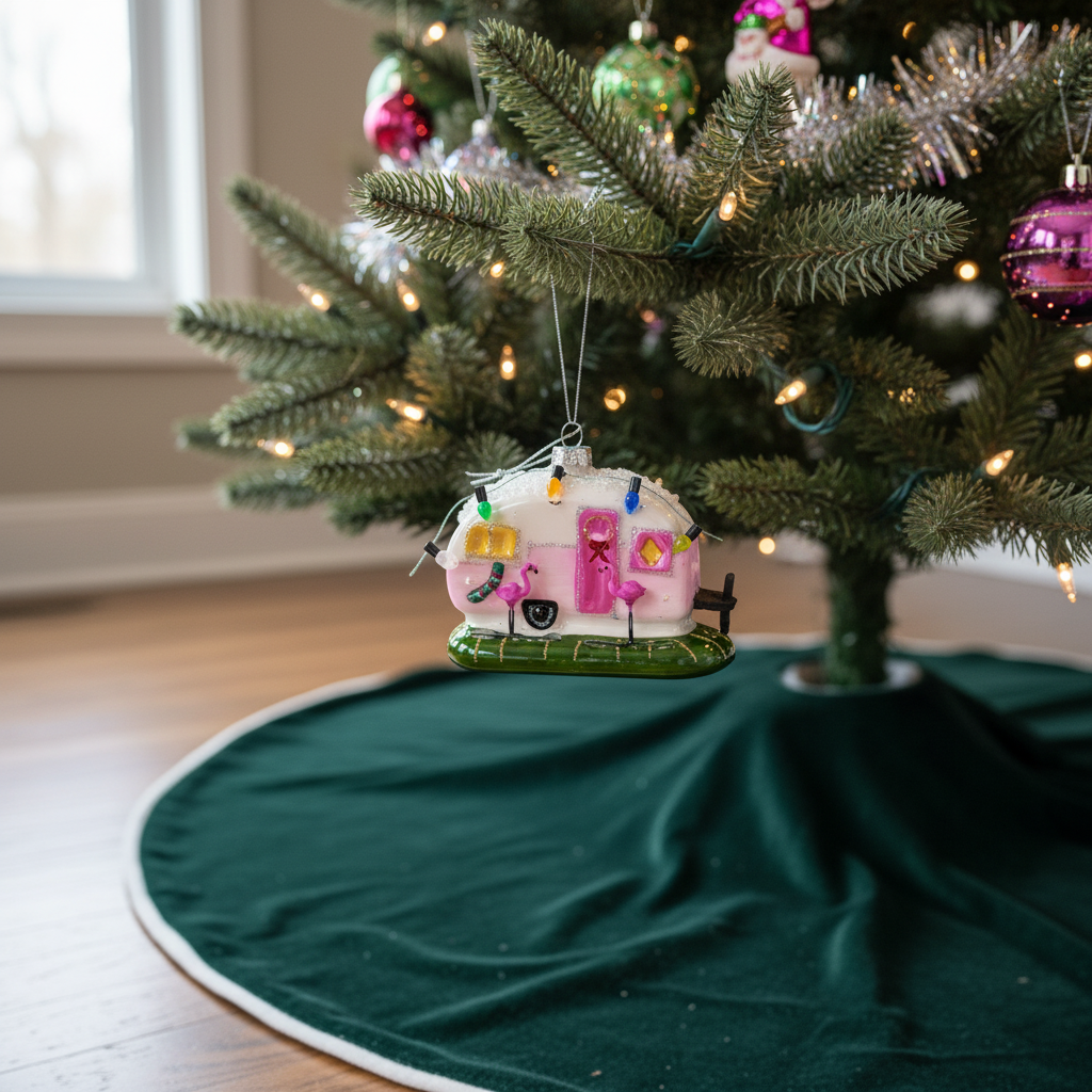 Xmas Hanger -Happy Caravan -Pink - Glass - 10x5x8cm