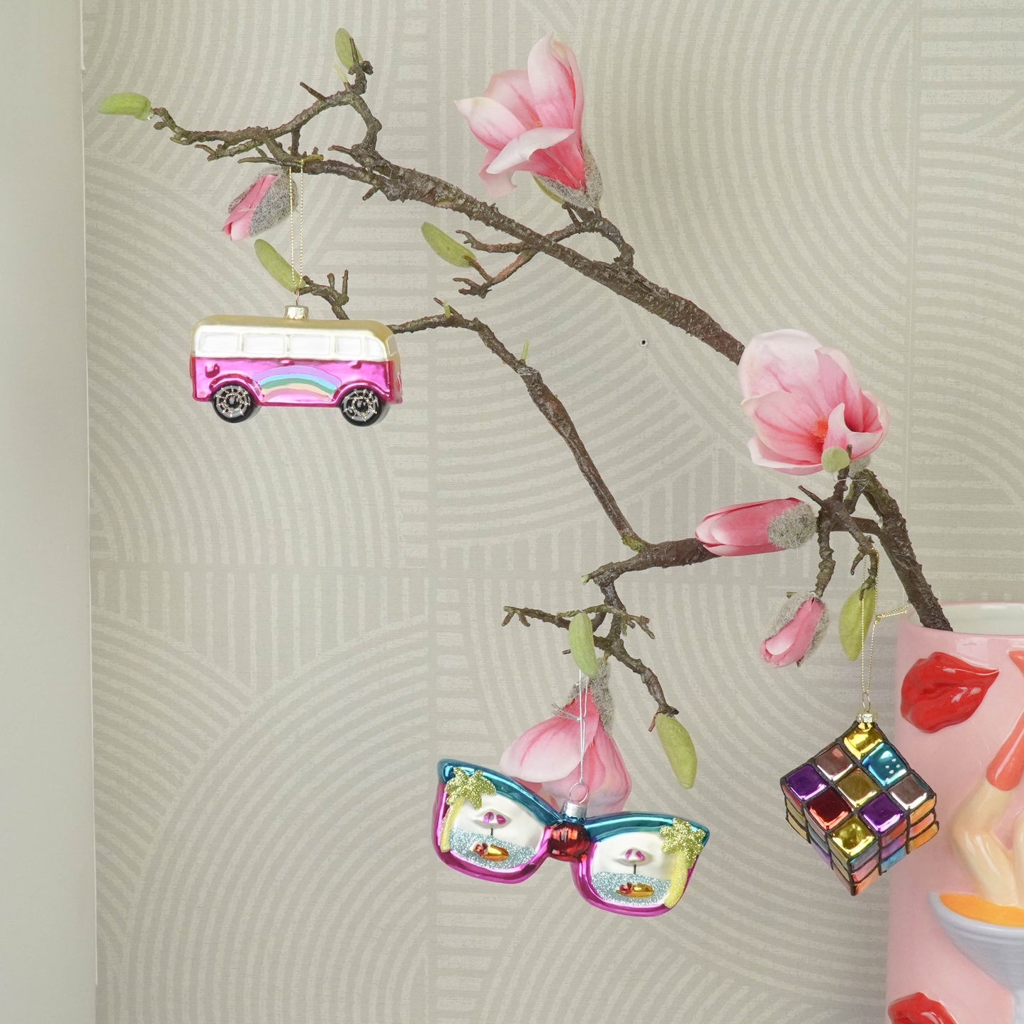Ornament - Xmas Hanger -Hippy Bus -Pink - 9,5x4x5,5cm