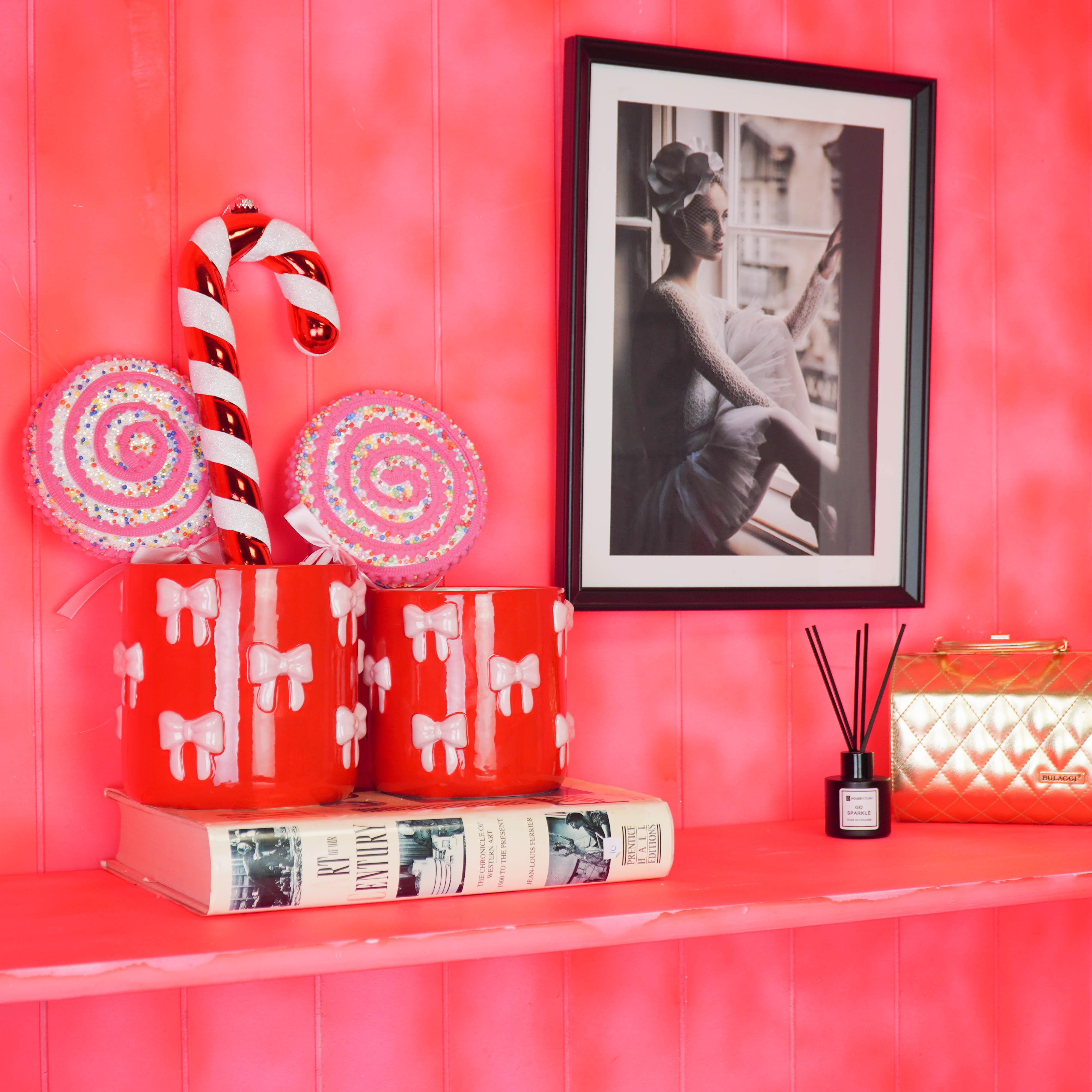 Pot - Flowerpot - Bow - Red/ Pink - 12.5x12.5x13cm