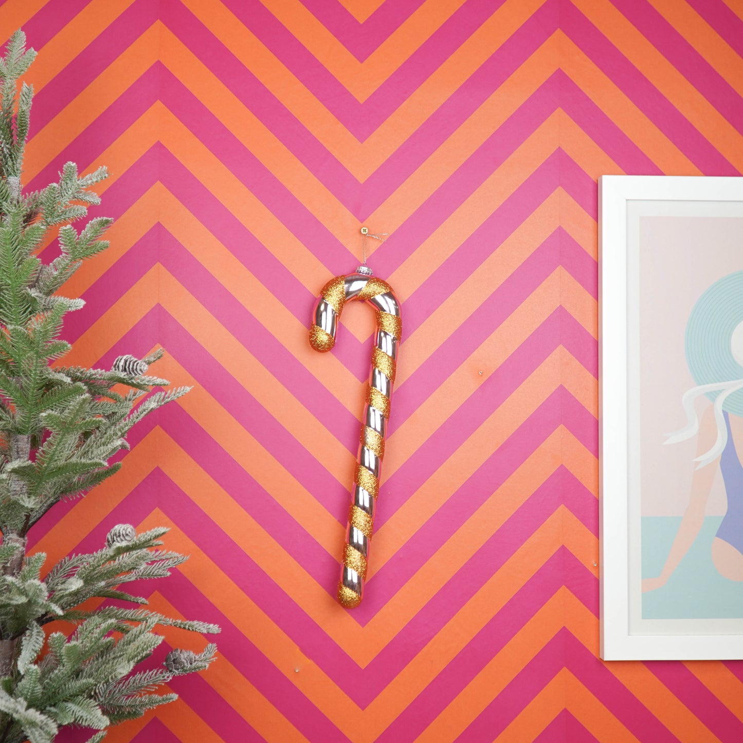 Christmas Decoration - Candy Cane - Polysterene - Pink/Orange - 11x3x42 cm