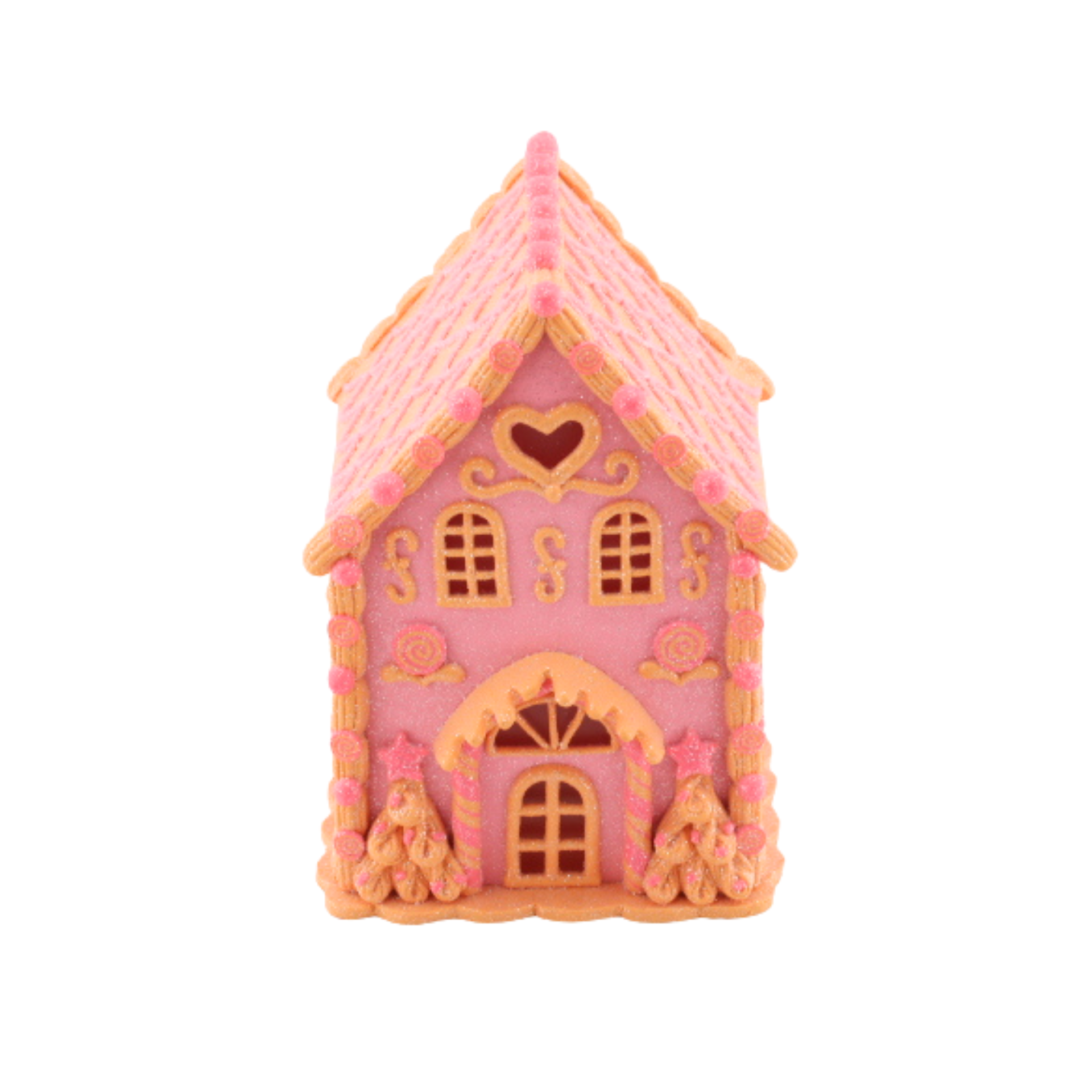 LED - Candy House - Polyresin - Pink/Orange - 13x13x18,5cm