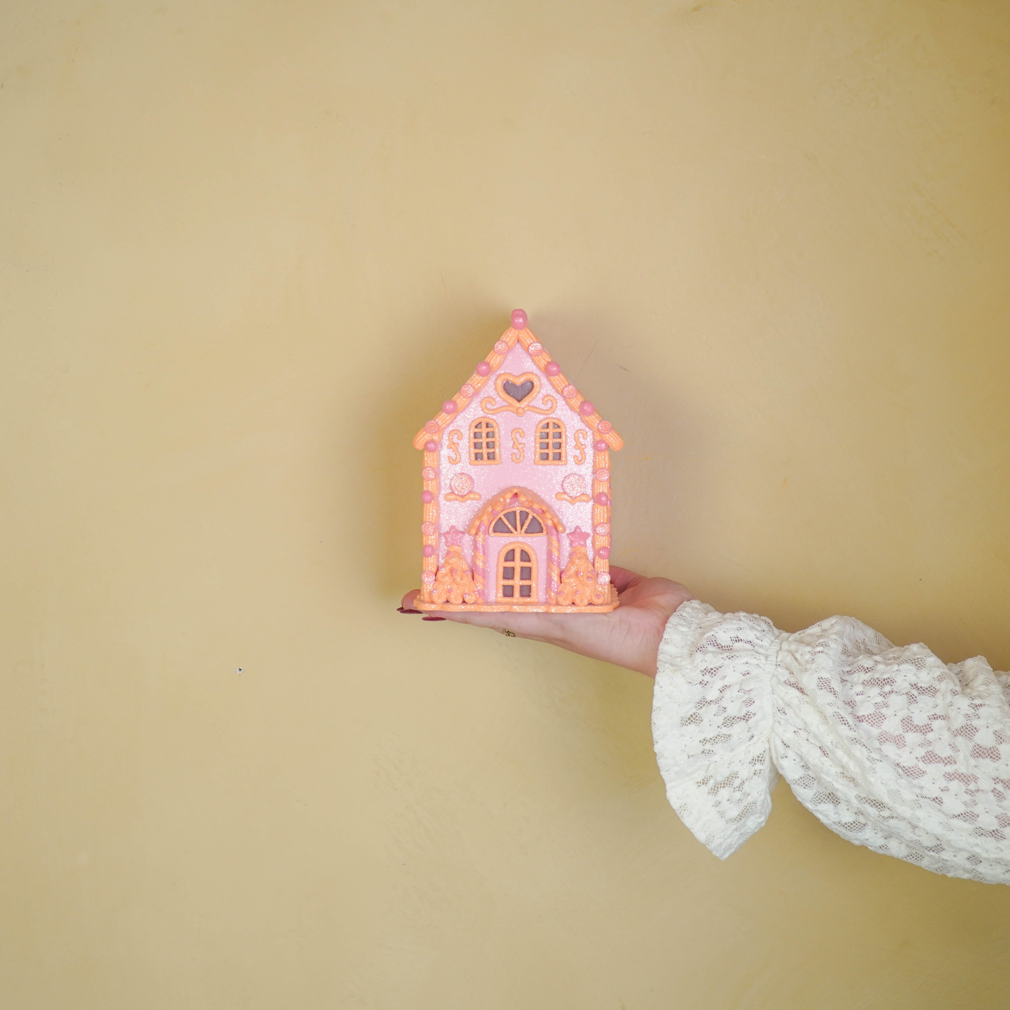 LED - Candy House - Polyresin - Pink/Orange - 13x13x18,5cm