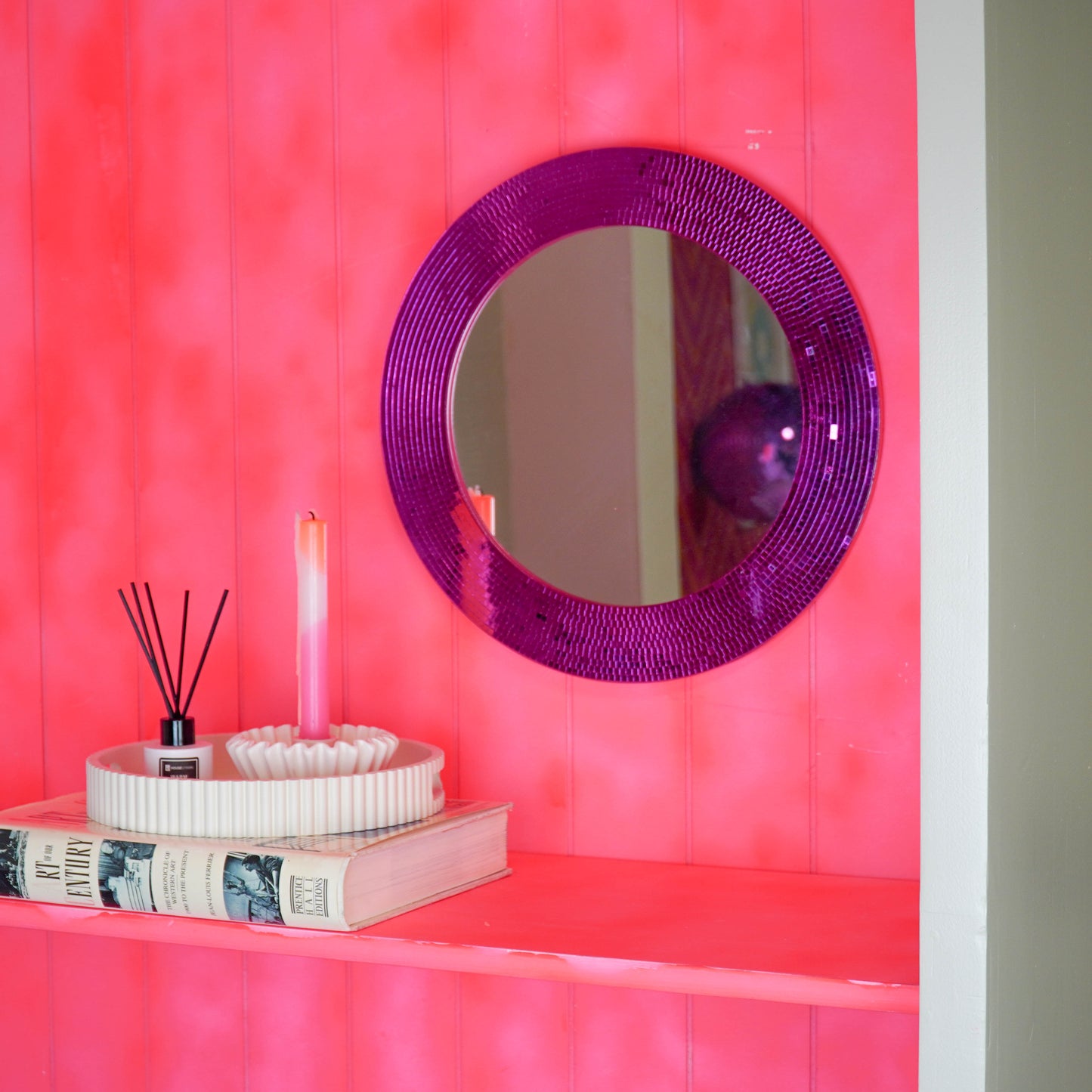Mirror - Round - Disco - Pink - 40x1x40cm