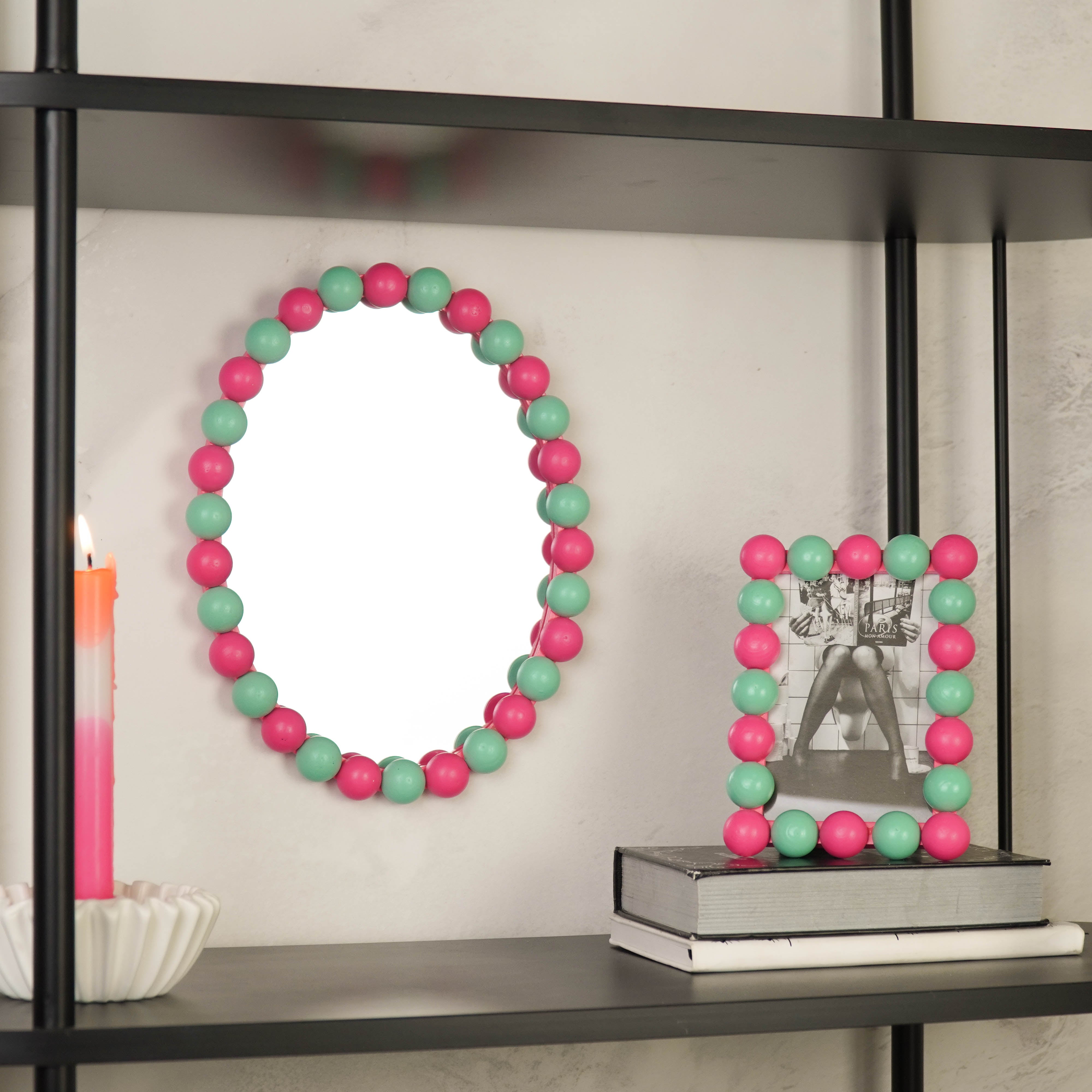 Mirror - Oval - Bubbles - Neon Pink/Mint- 29x22.5cm