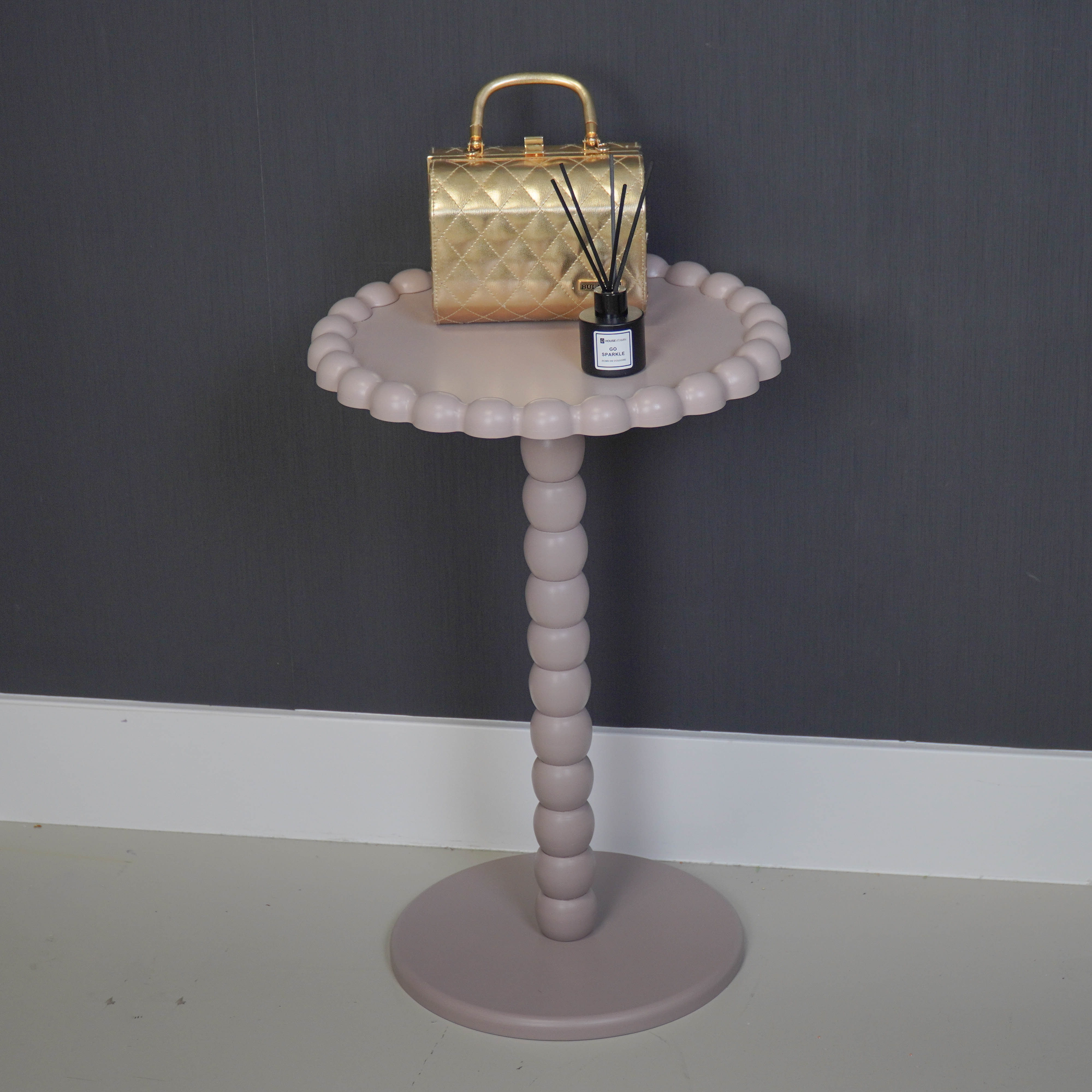 Side Table - Round - Taupe - MDF - 38X55cm