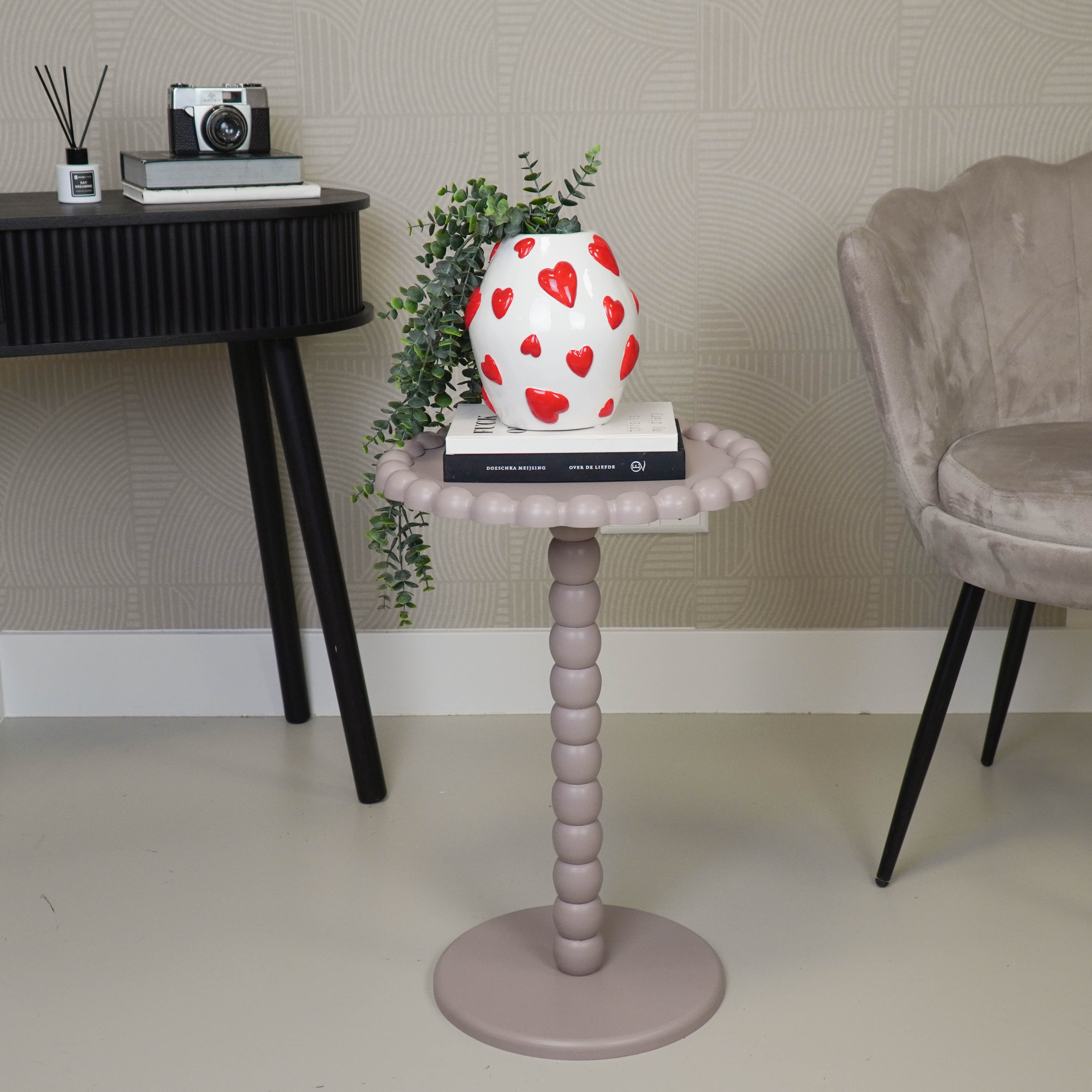 Side Table - Round - Taupe - MDF - 38X55cm