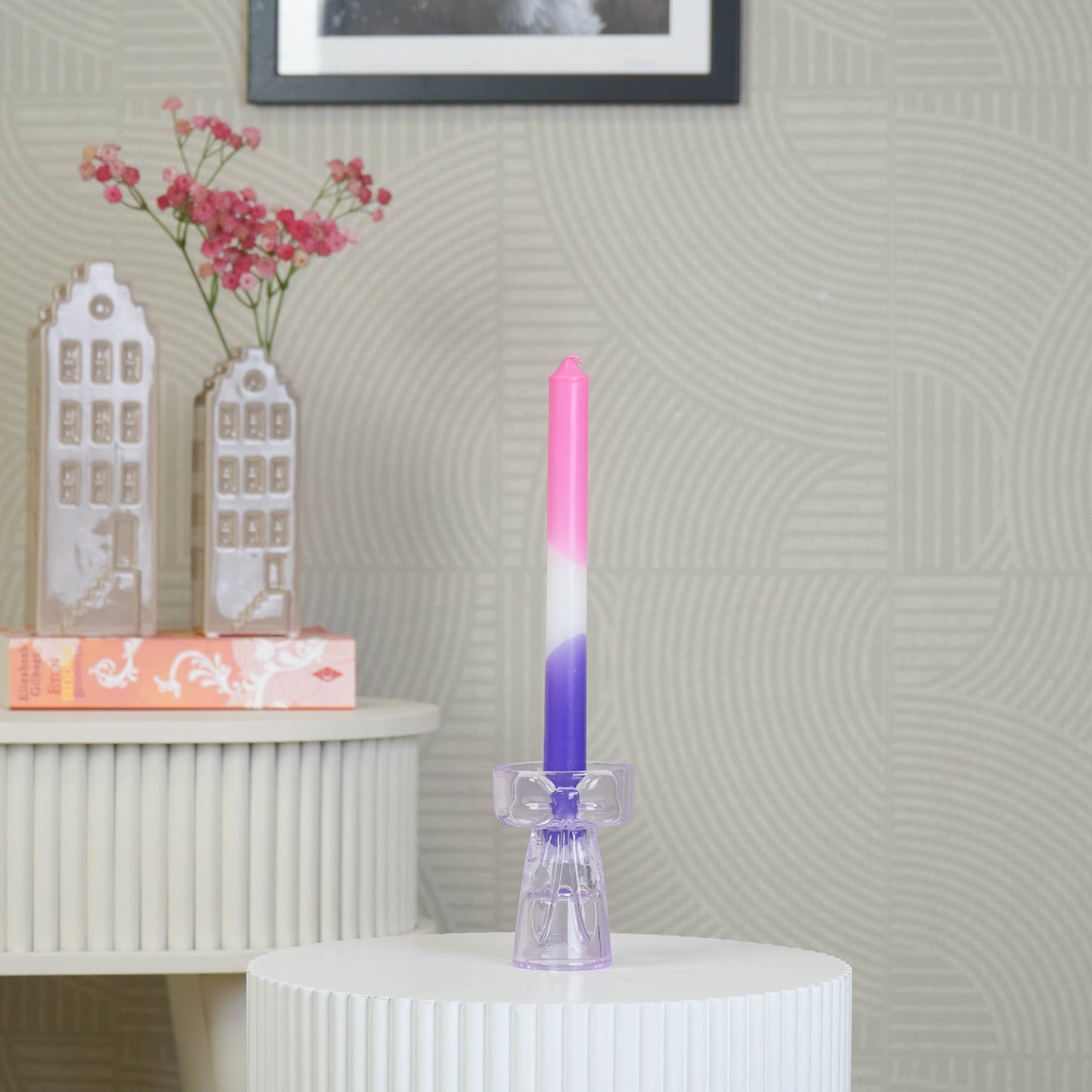 Candle- and Tealightholder Bow - Lilac -7,5x9,5cm