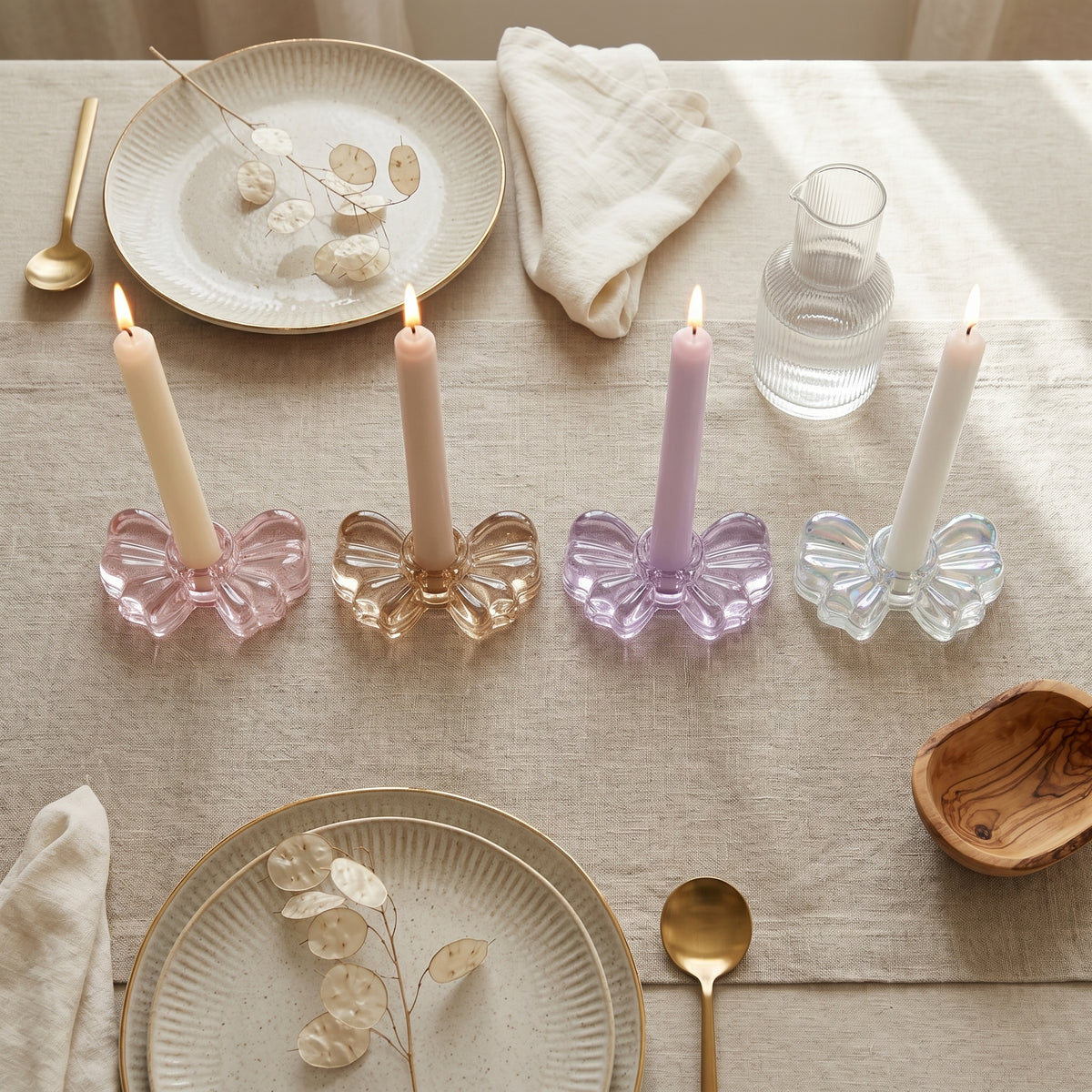 Candle Holder Bow - Glass - Iridescent - 9,5x6,5x2,5cm