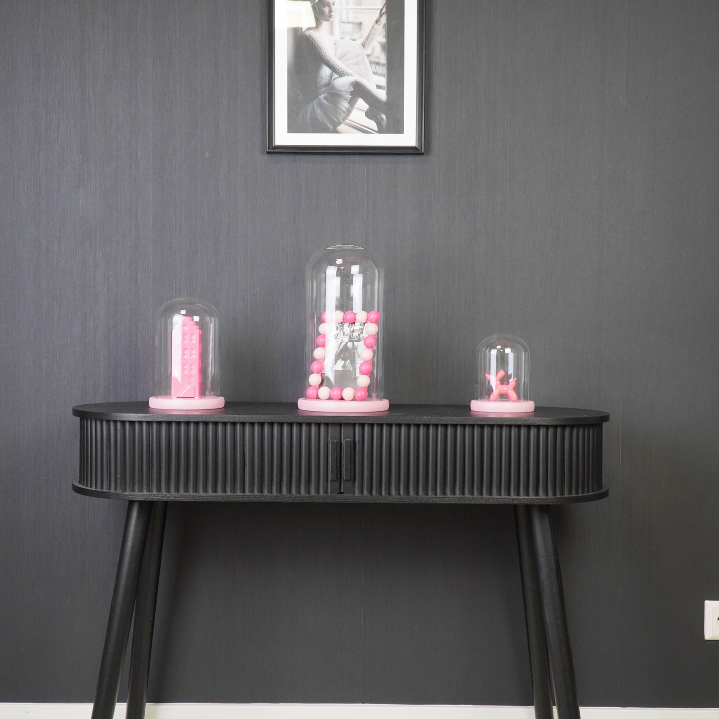 Bell Jar - Glass/Wood - Light Pink - 14x14x22cm