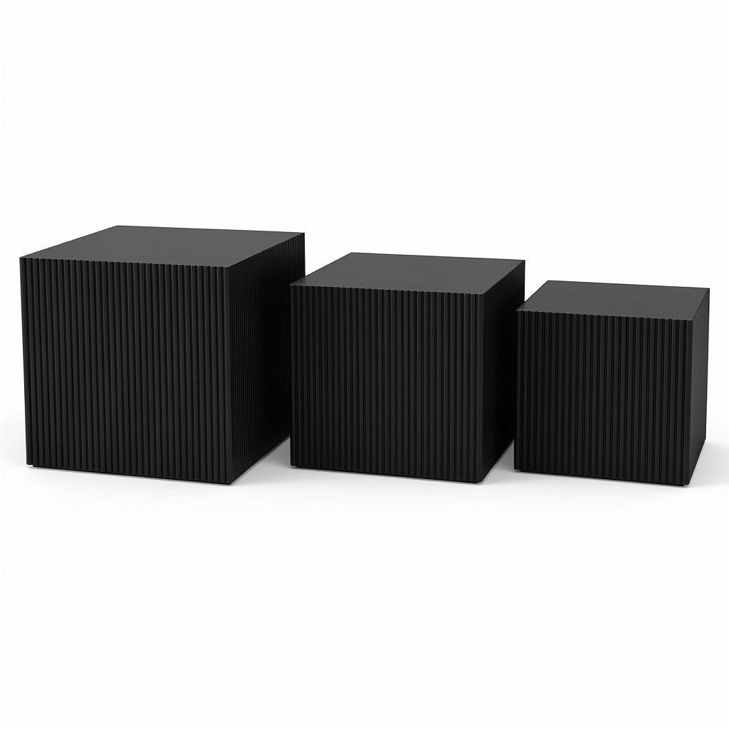 Side Table / Pillar - Square - Black - MDF -S3 - 29|34|40cm