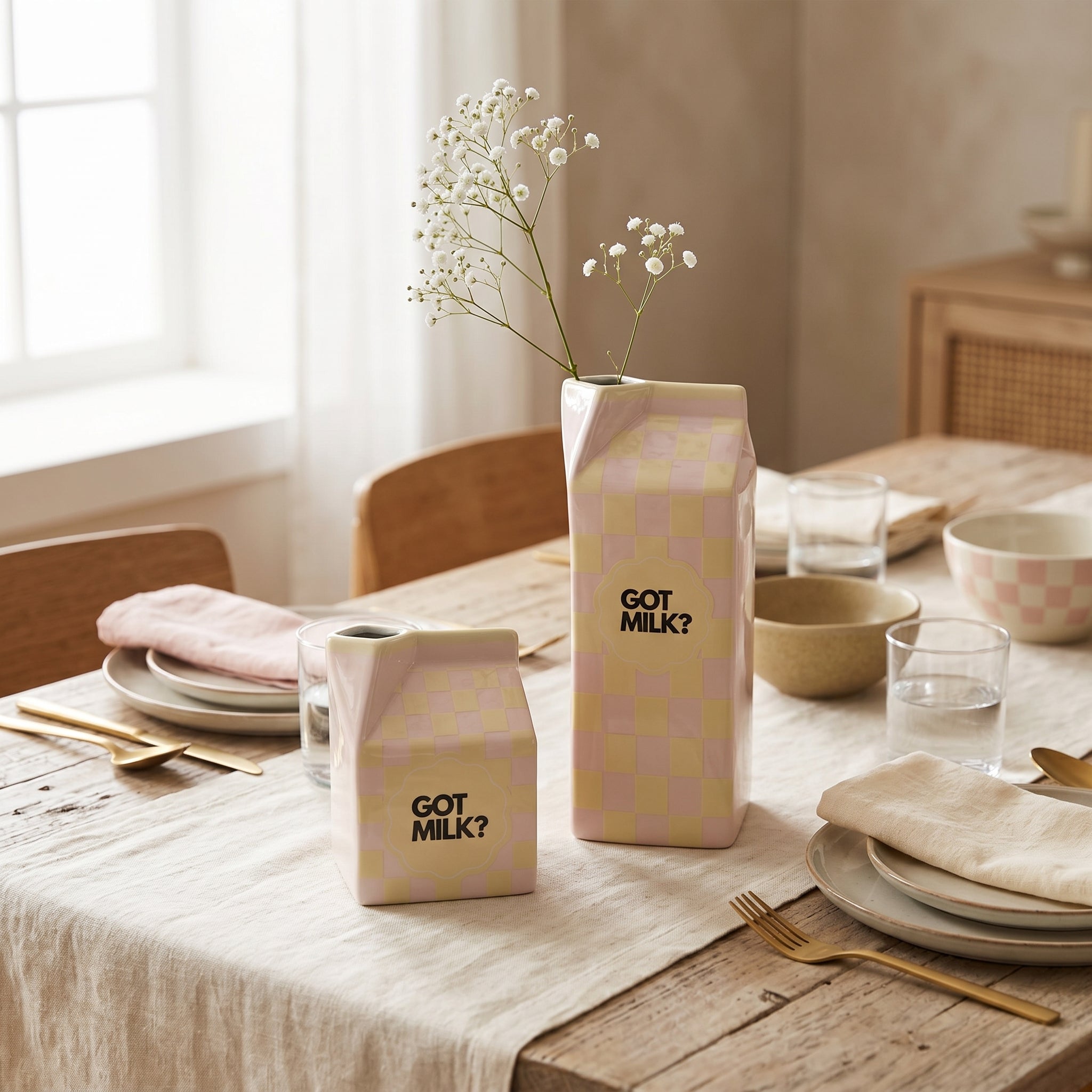 Flower Vase - Got Milk - Pink/Yellow - 10x10x25,5cm