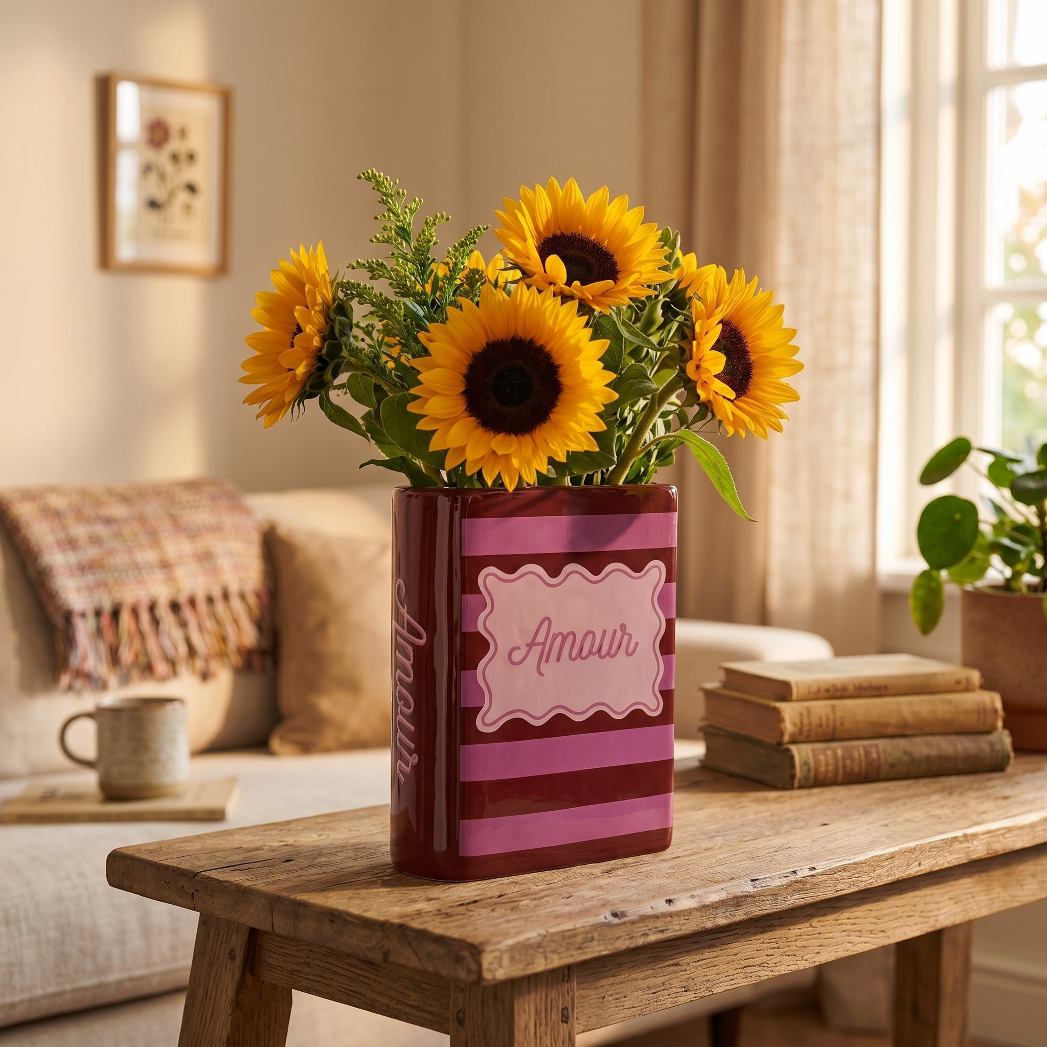 Flower Vase - Book Vase - Red/Pink - 16,5x7,5x21,5cm